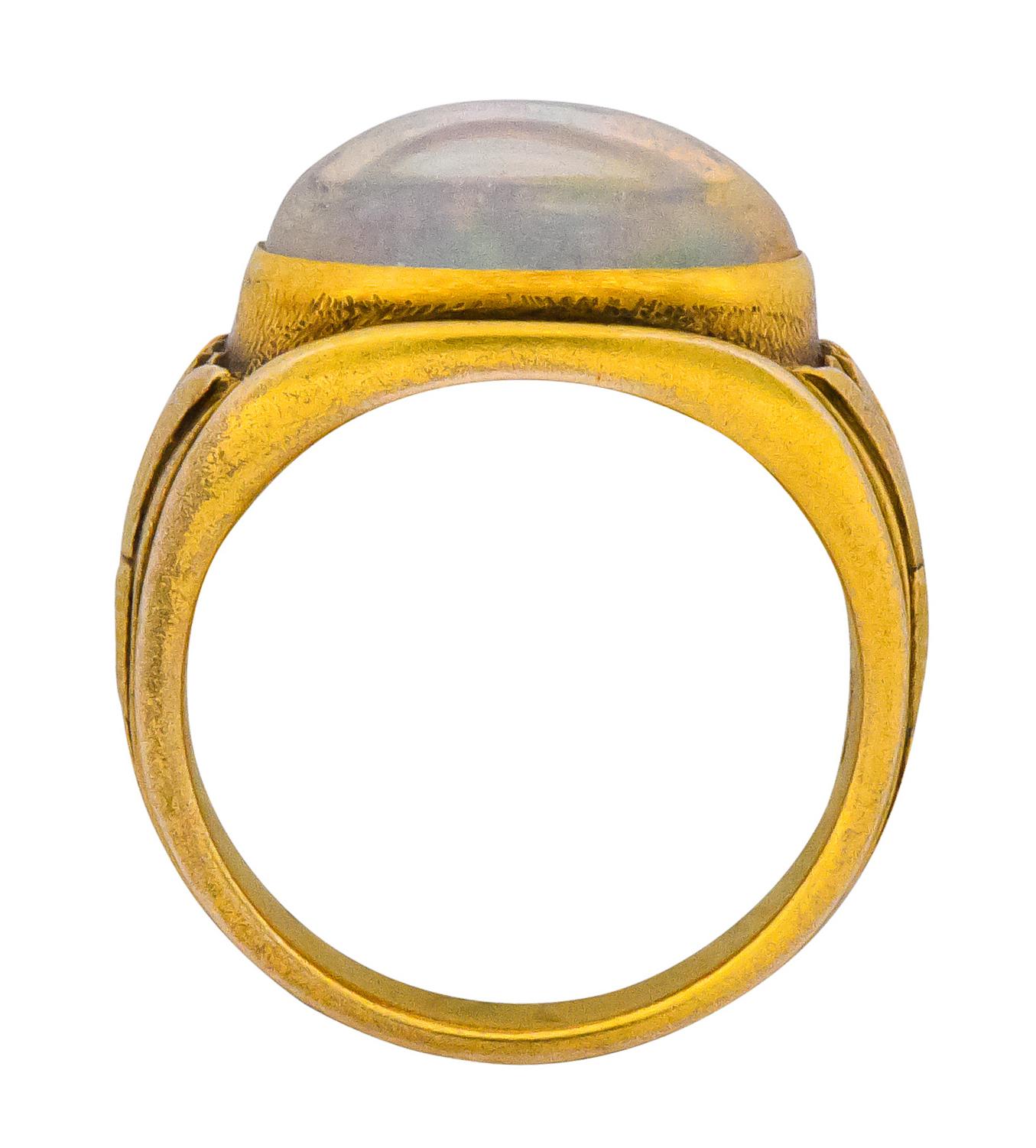 Egyptian Revival Art Nouveau Jelly Opal 14 Karat Gold Floral Ring 3