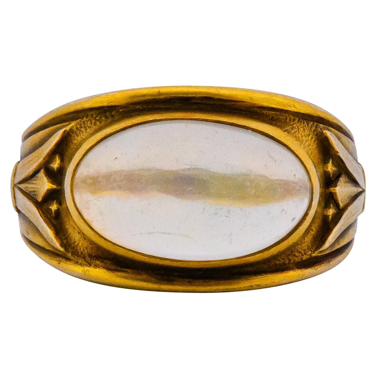 Egyptian Revival Art Nouveau Jelly Opal 14 Karat Gold Floral Ring
