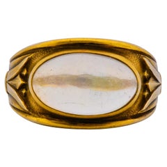 Antique Egyptian Revival Art Nouveau Jelly Opal 14 Karat Gold Floral Ring