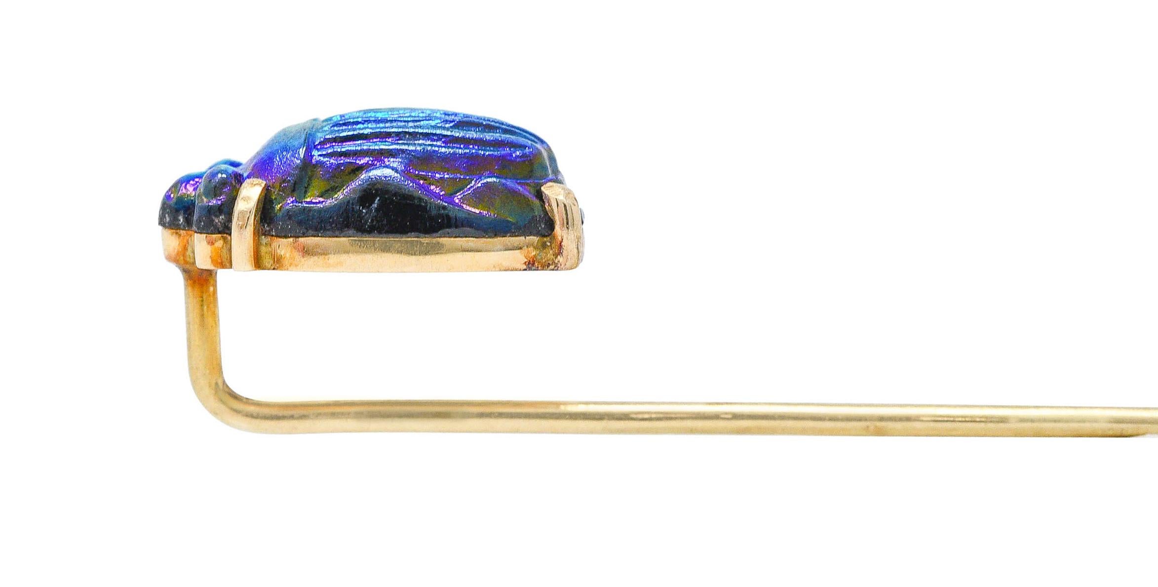 Egyptian Revival Bismuth 14 Karat Gold Scarab Beetle Stickpin 1
