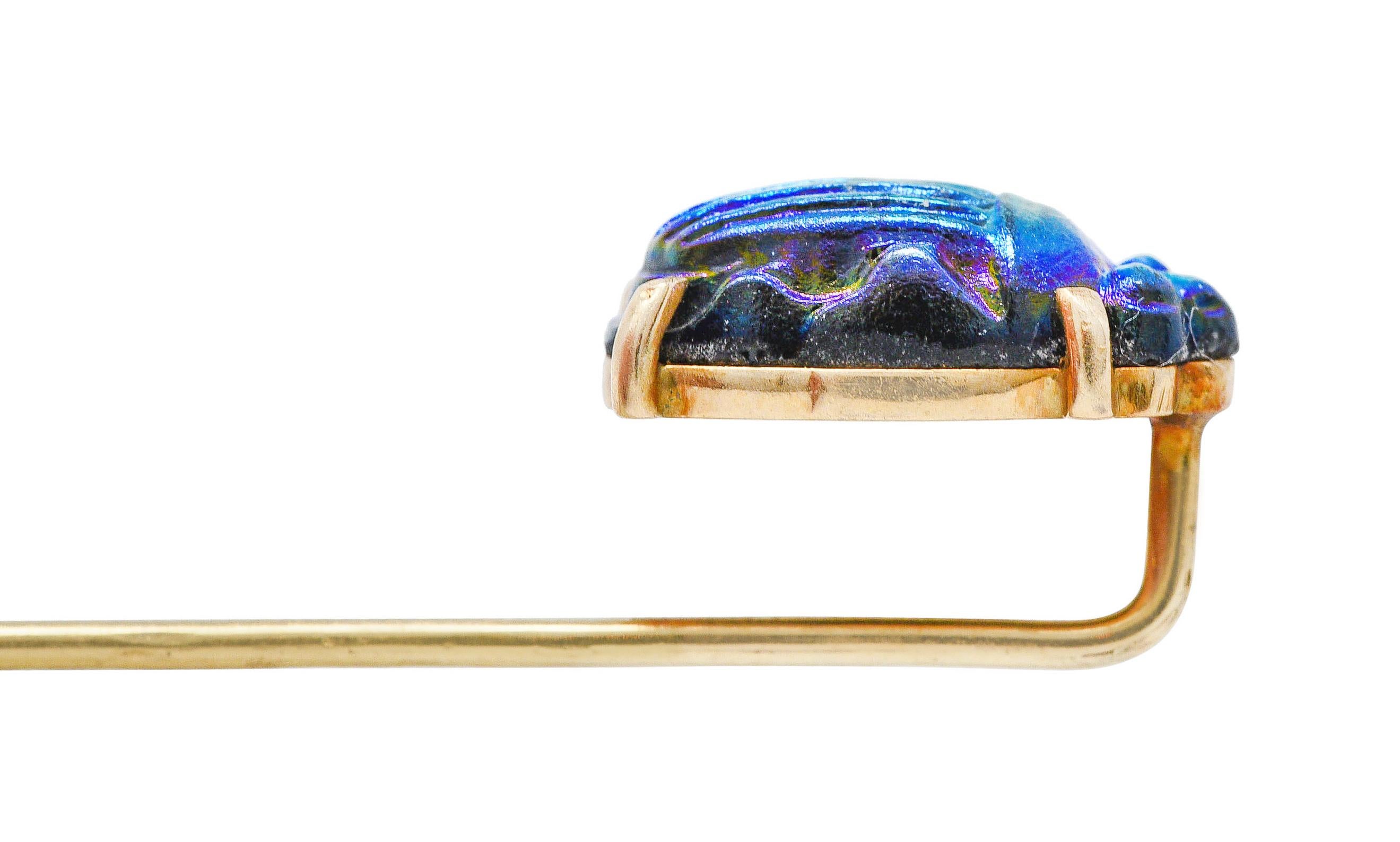 Egyptian Revival Bismuth 14 Karat Gold Scarab Beetle Stickpin 3