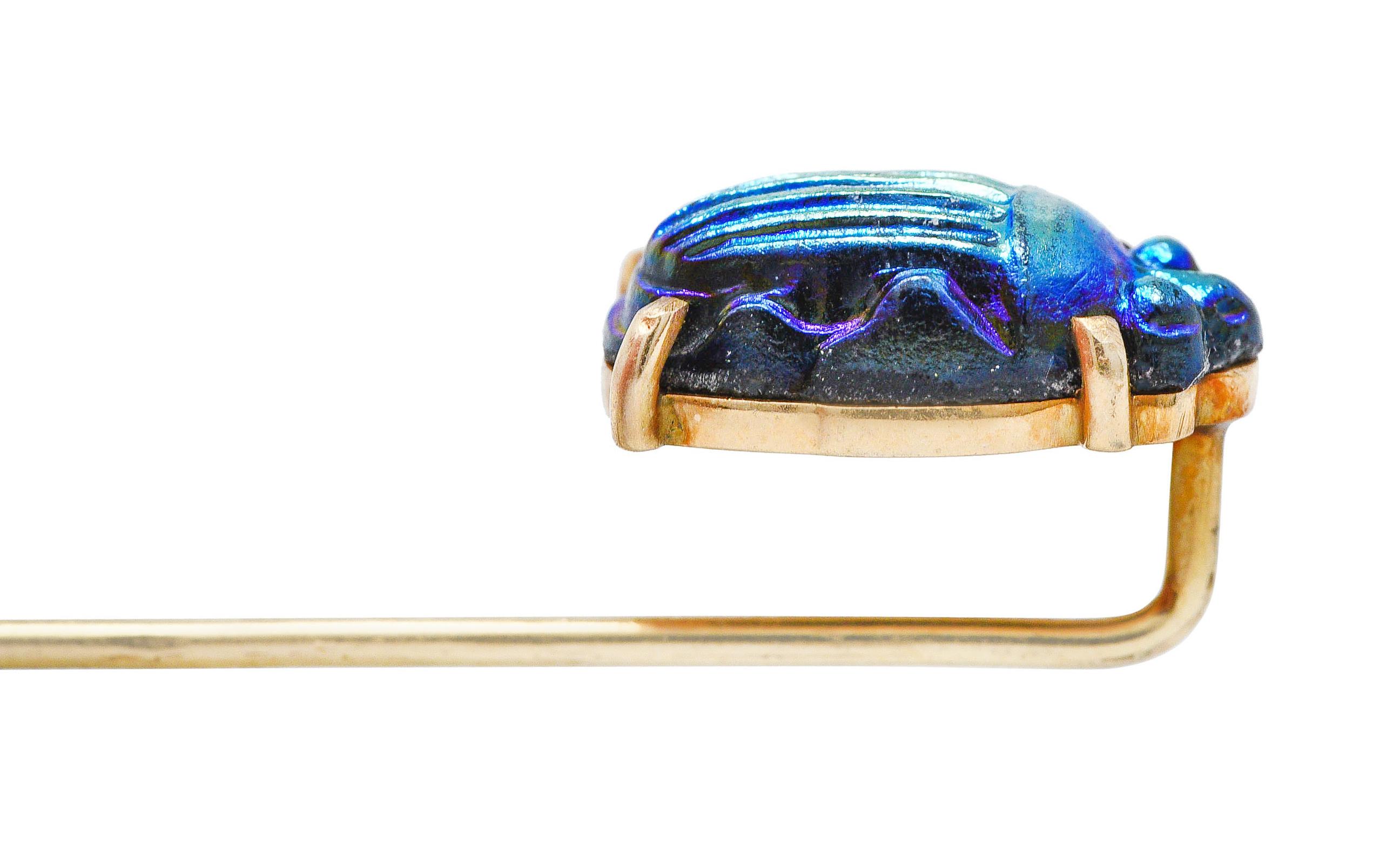 Egyptian Revival Bismuth 14 Karat Gold Scarab Beetle Stickpin 4