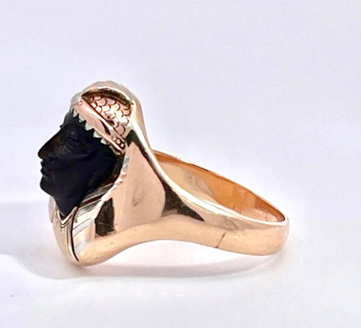 Women's or Men's Egyptian Revival Black Onyx Pharaoh Ring  For Sale