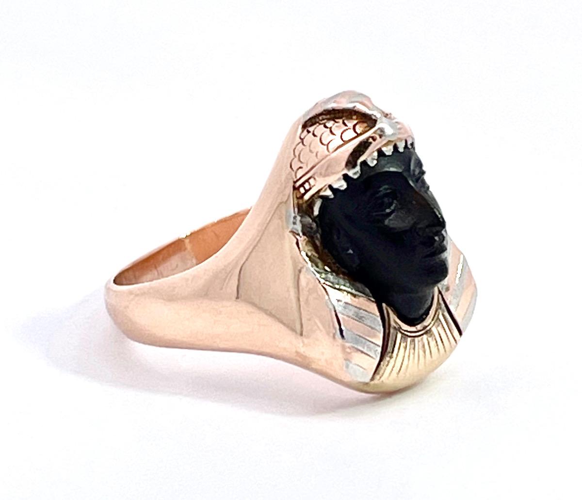 Egyptian Revival Black Onyx Pharaoh Ring  For Sale 2
