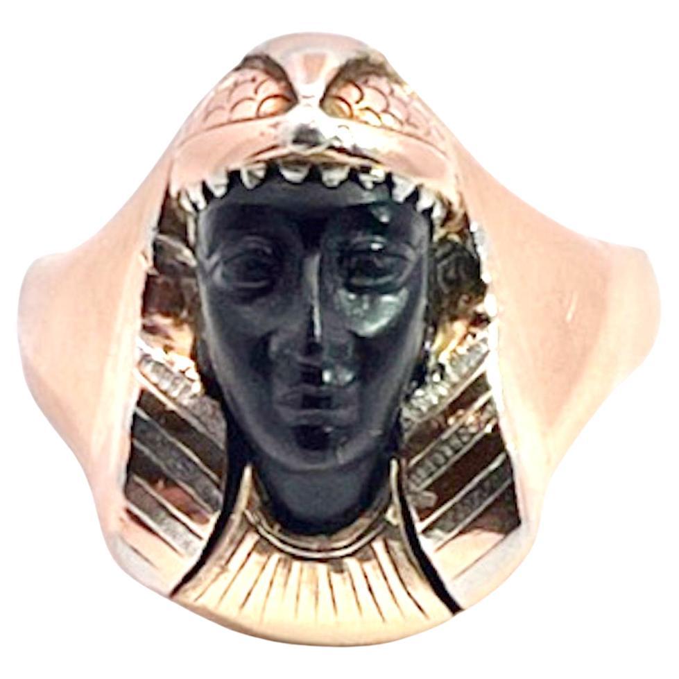 Egyptian Revival Black Onyx Pharaoh Ring  For Sale