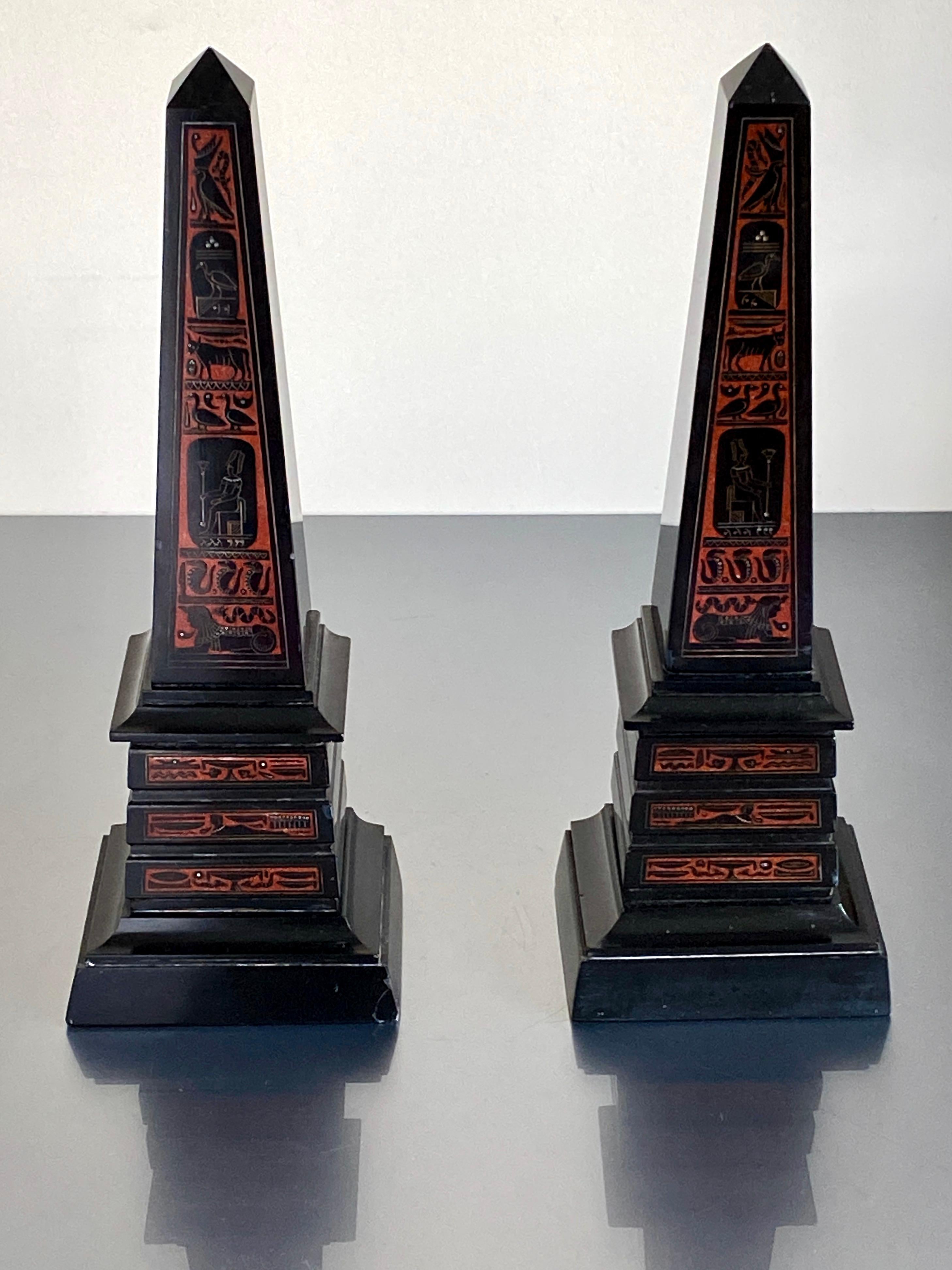 Egyptian Revival Black Rouge Griotte Marble Obelisk Grand Tour Pair 19th Century For Sale 8