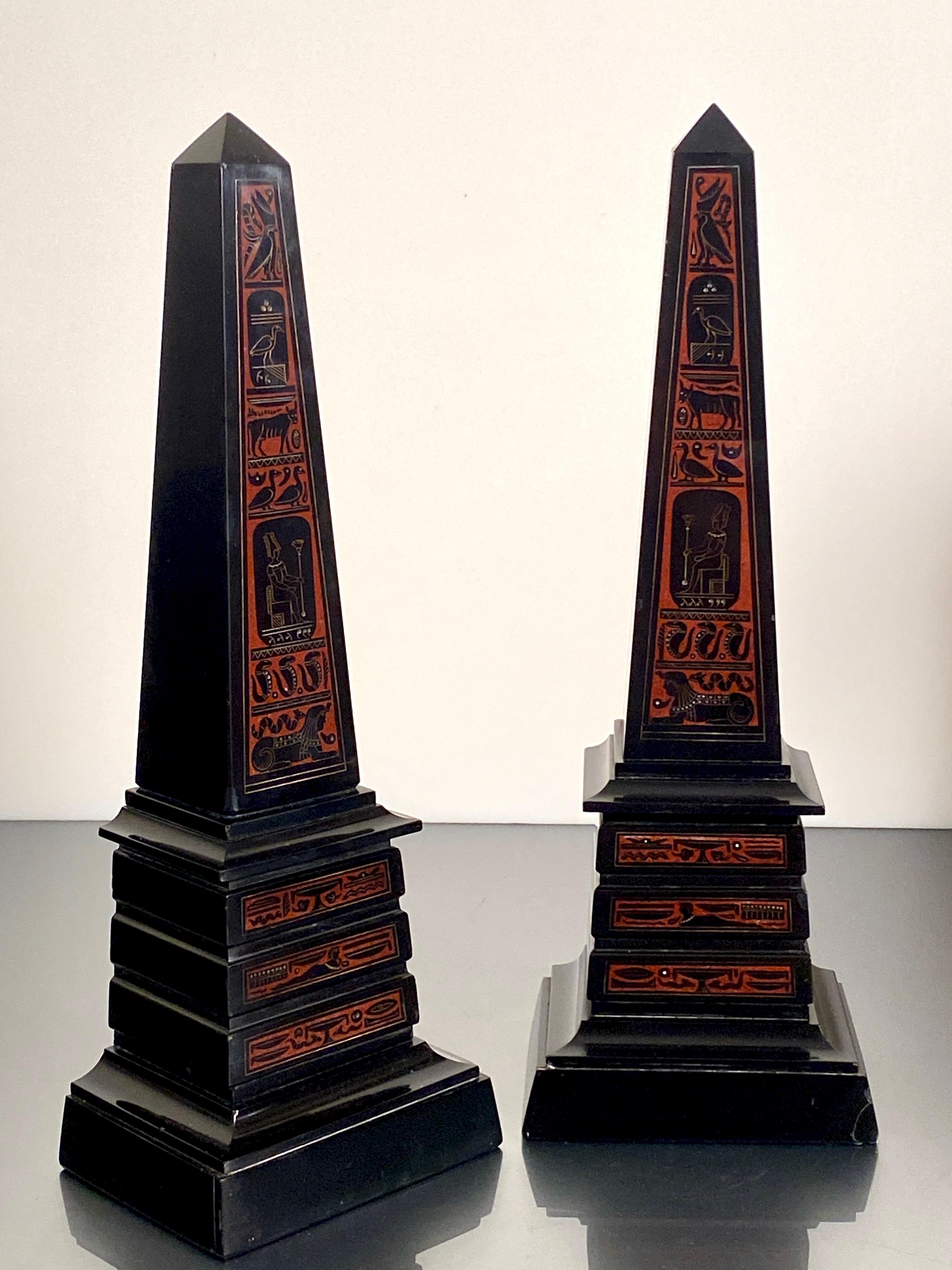 Egyptian Revival Black Rouge Griotte Marble Obelisk Grand Tour Pair 19th Century In Good Condition For Sale In Cheltenham, GB
