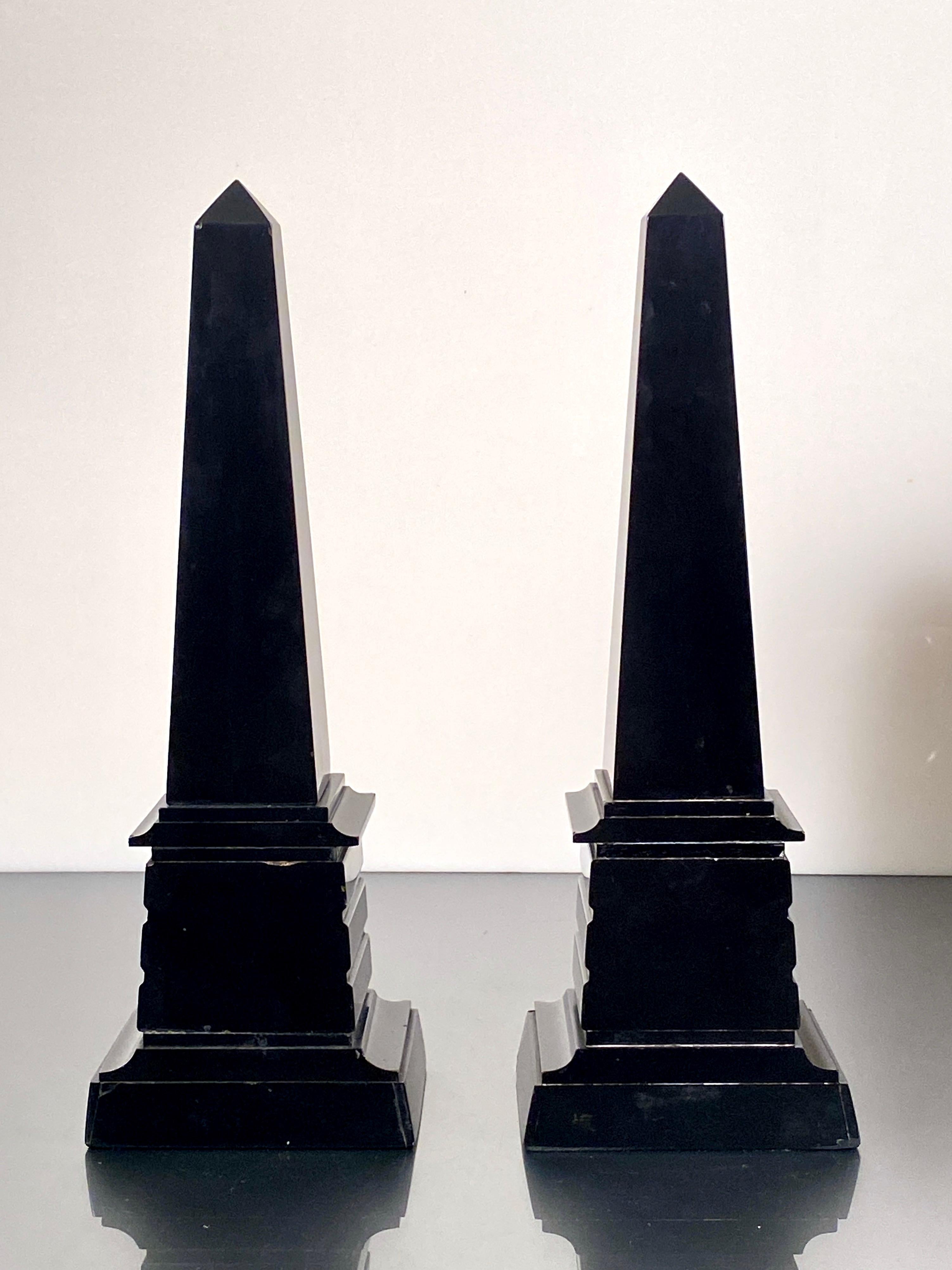 Egyptian Revival Black Rouge Griotte Marble Obelisk Grand Tour Pair 19th Century For Sale 1