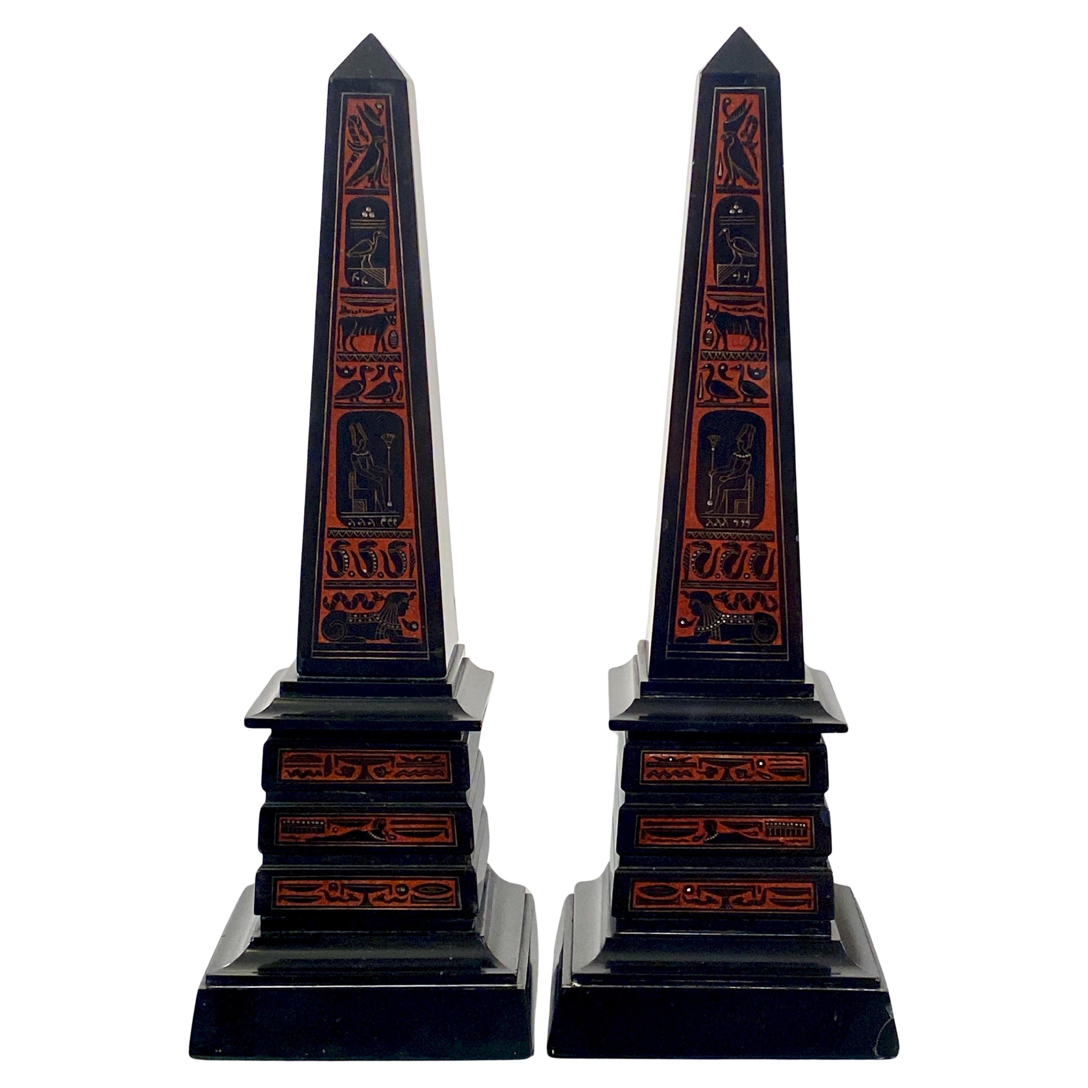 Egyptian Revival Black Rouge Griotte Marble Obelisk Grand Tour Pair 19th Century
