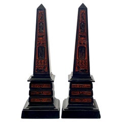 Egyptian Revival Black Rouge Griotte Marble Obelisk Grand Tour Pair 19th Century