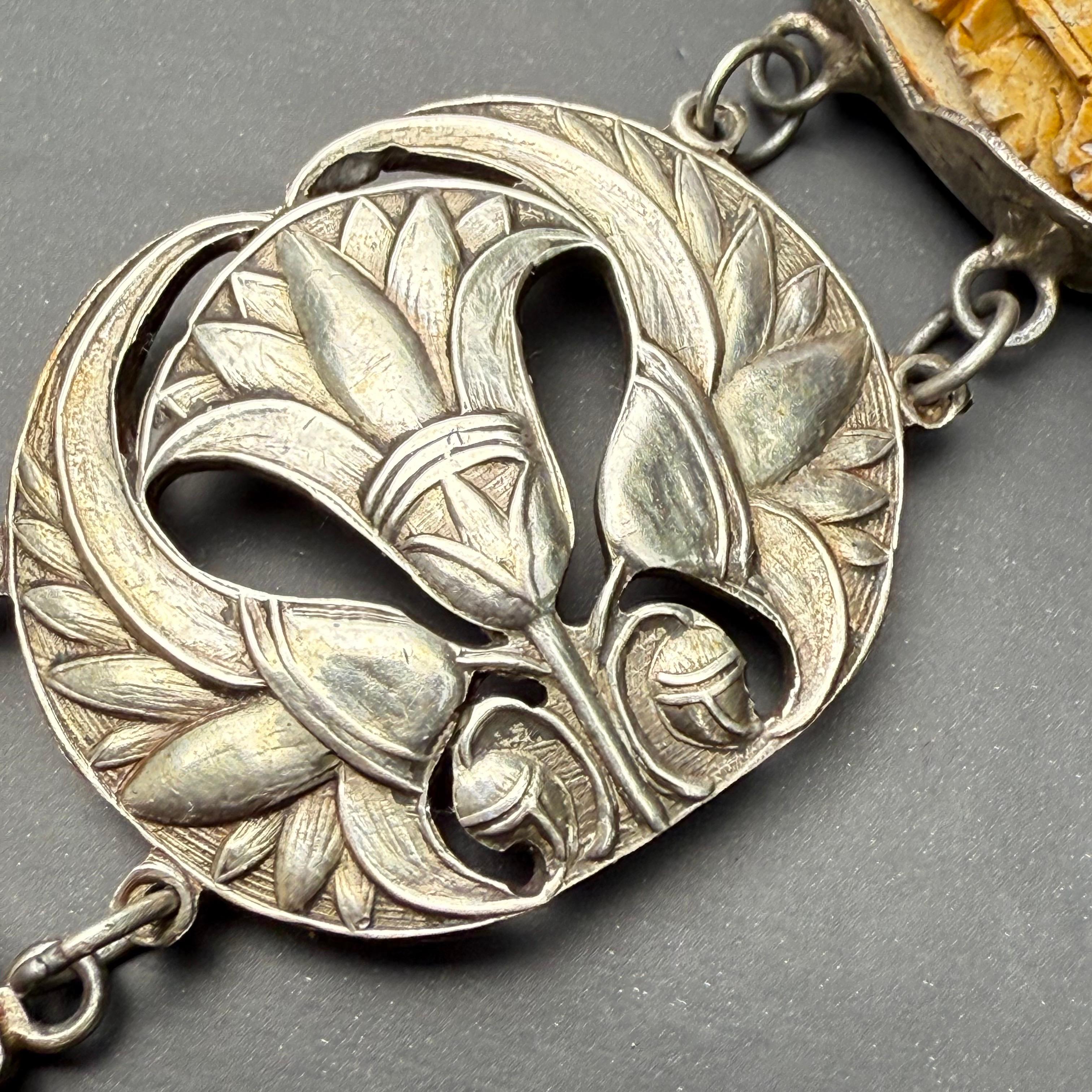 Ägyptisches Revive Armband Skarabäus Skarabäuskäfer  Lotus Antikes Art Deco Silber im Lotus-Stil im Angebot 3