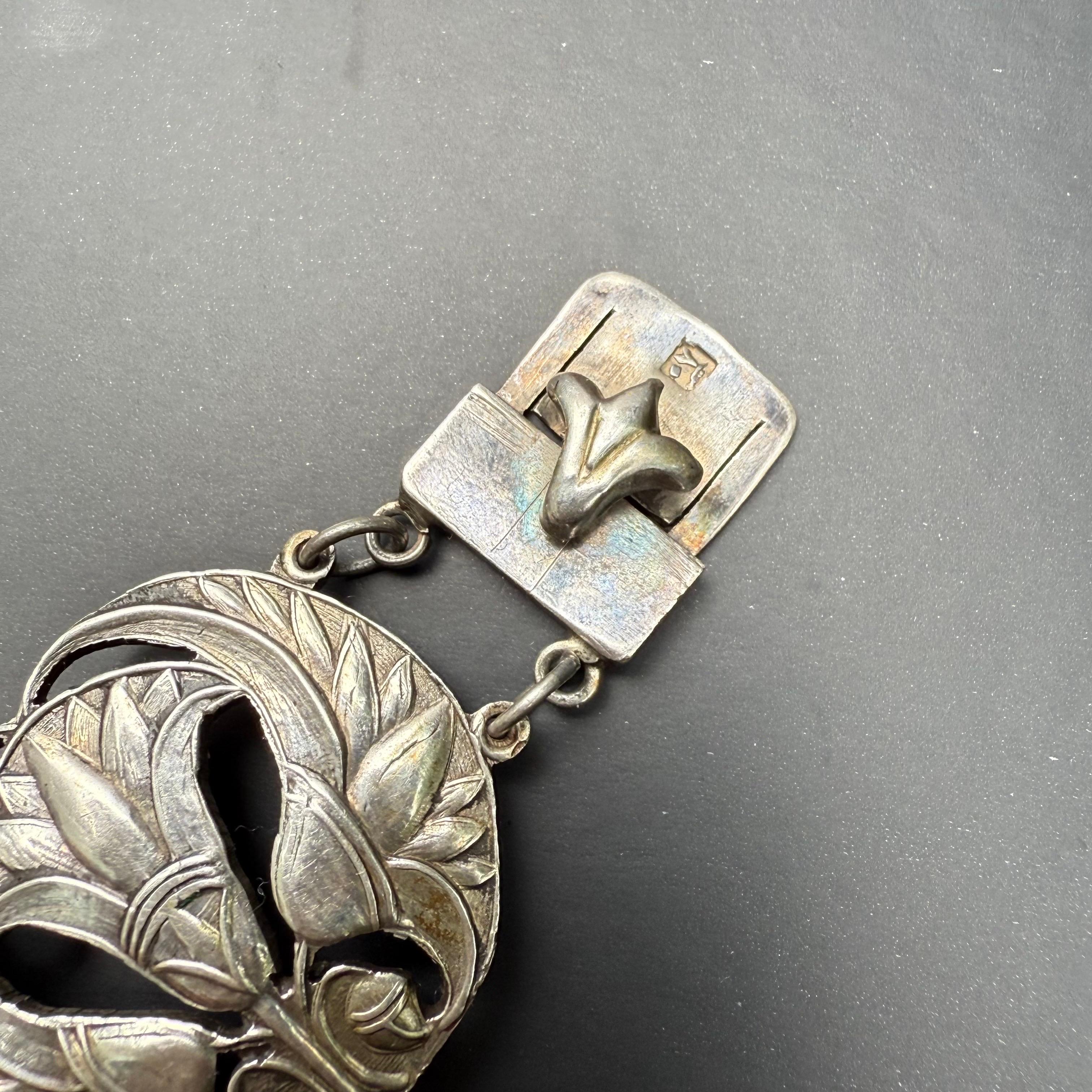 Ägyptisches Revive Armband Skarabäus Skarabäuskäfer  Lotus Antikes Art Deco Silber im Lotus-Stil im Angebot 4