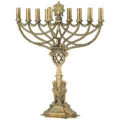 Late 19th Century Egyptian-Revival German Brass Hanukkah Lamp Menorah