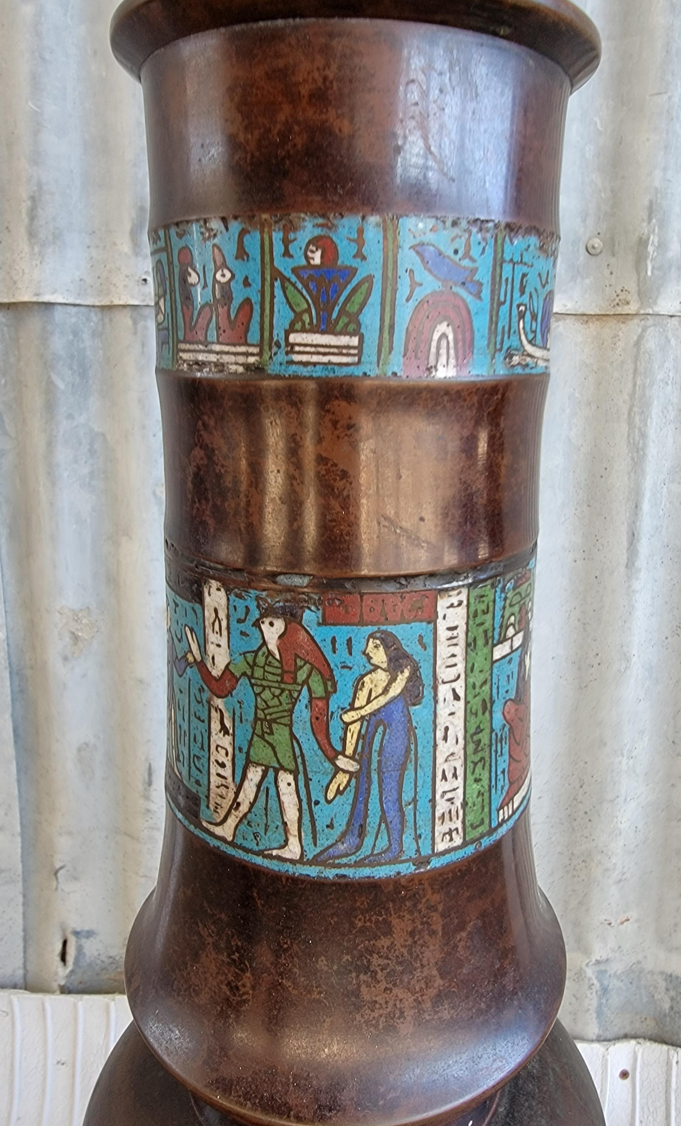 Egyptian Revival Bronze Cloisonne Floor Lamp For Sale 5