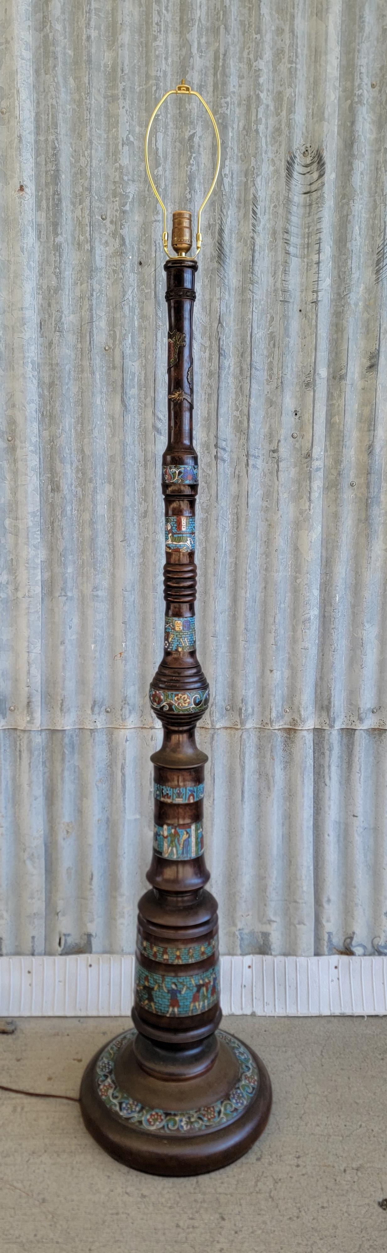 Egyptian Revival Bronze Cloisonne Floor Lamp For Sale 6