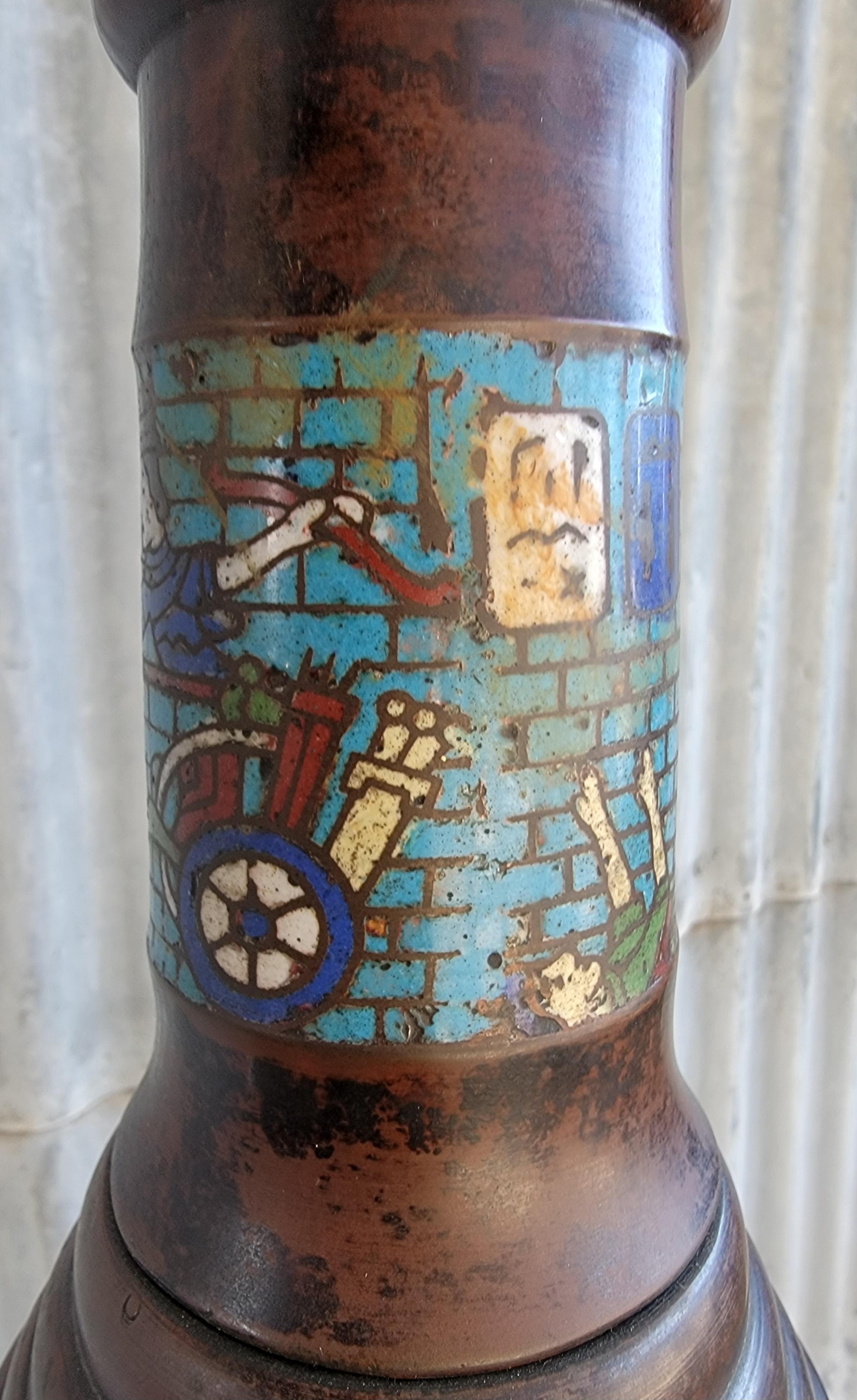 Egyptian Revival Bronze Cloisonne Floor Lamp In Good Condition For Sale In Fulton, CA