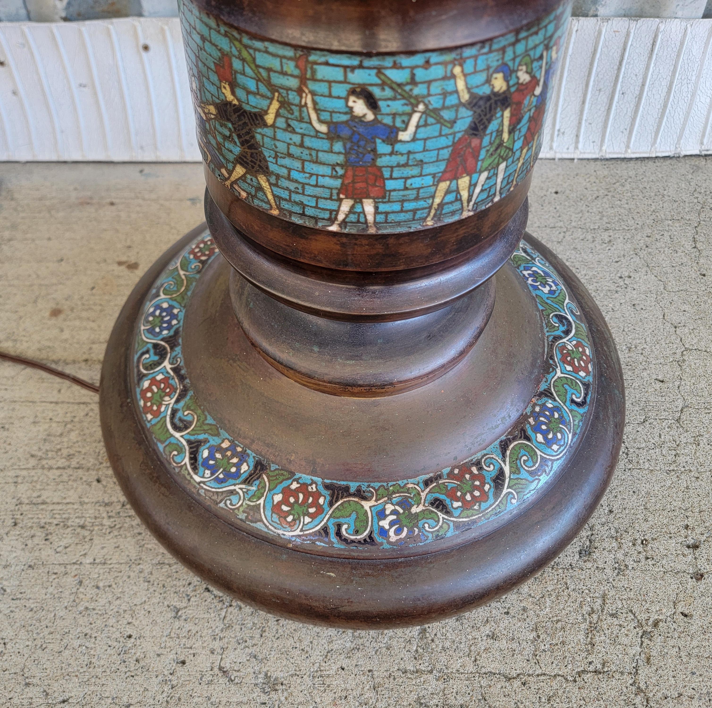 Egyptian Revival Bronze Cloisonne Floor Lamp For Sale 3
