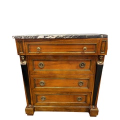 Egyptian Revival bronze mounted marble top walnut commode