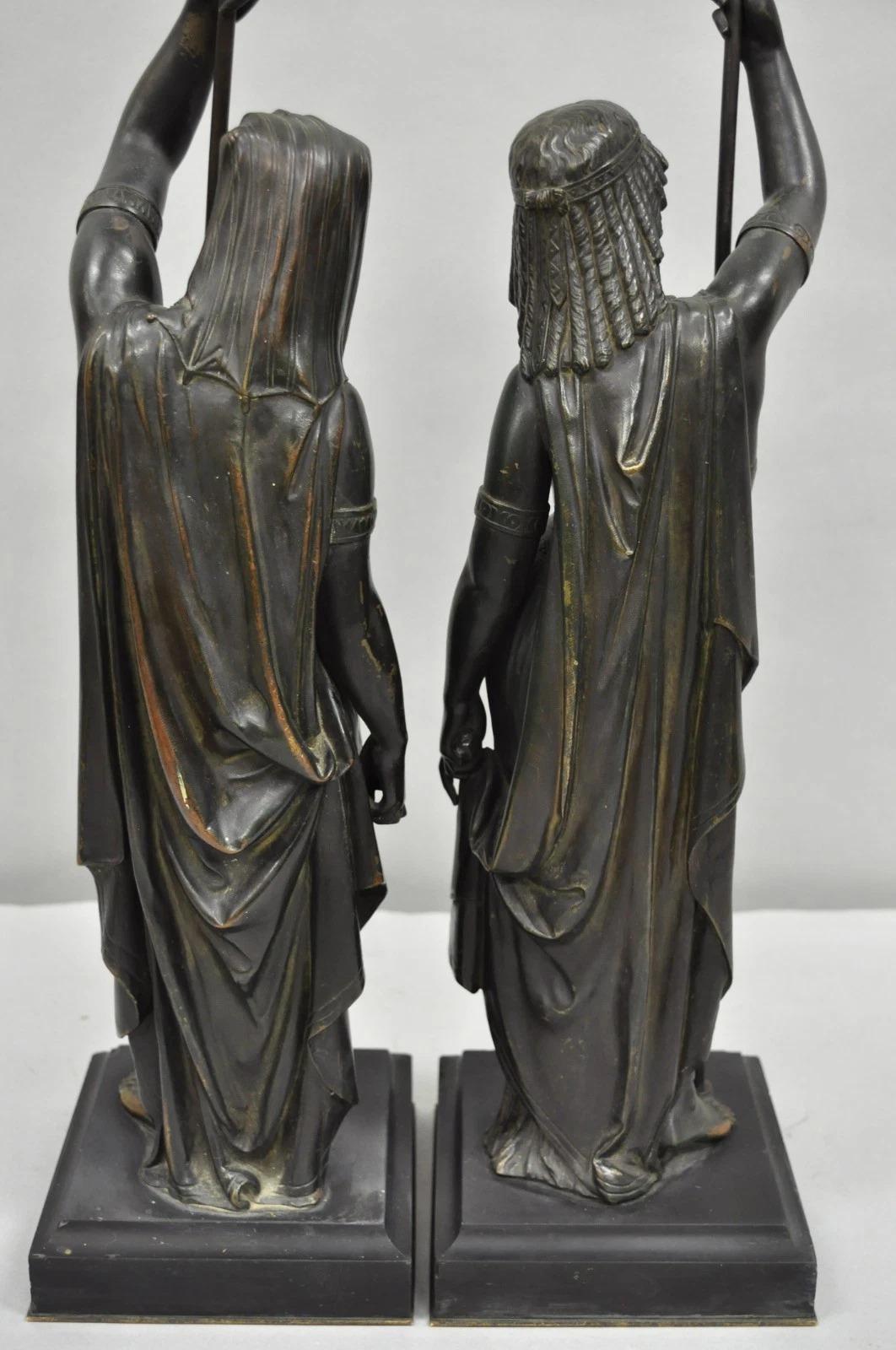 Egyptian Revival Bronze Priest & Priestess Figures after Émile Louis Picault For Sale 5