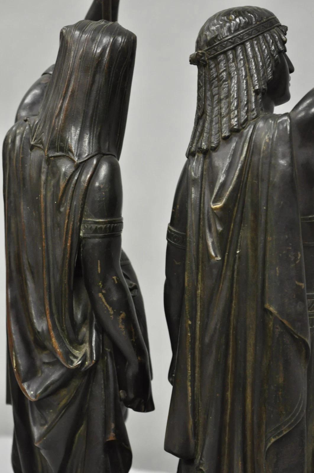 Egyptian Revival Bronze Priest & Priestess Figures after Émile Louis Picault For Sale 6