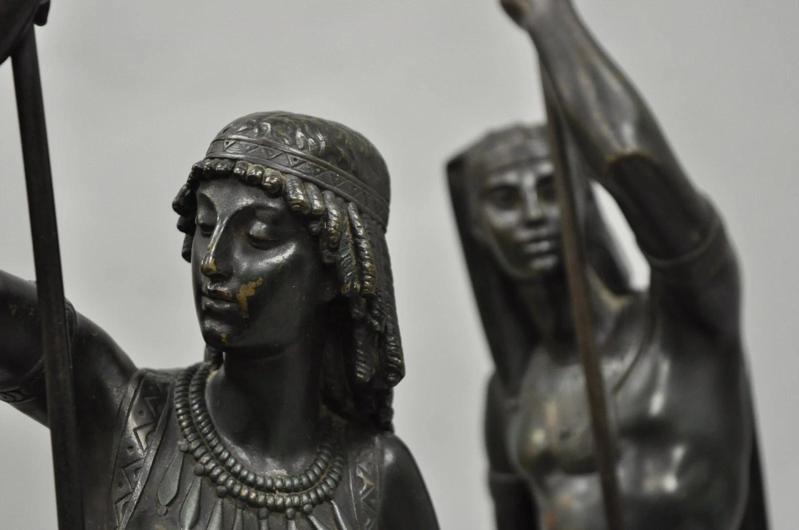 Egyptian Revival Bronze Priest & Priestess Figures after Émile Louis Picault For Sale 7