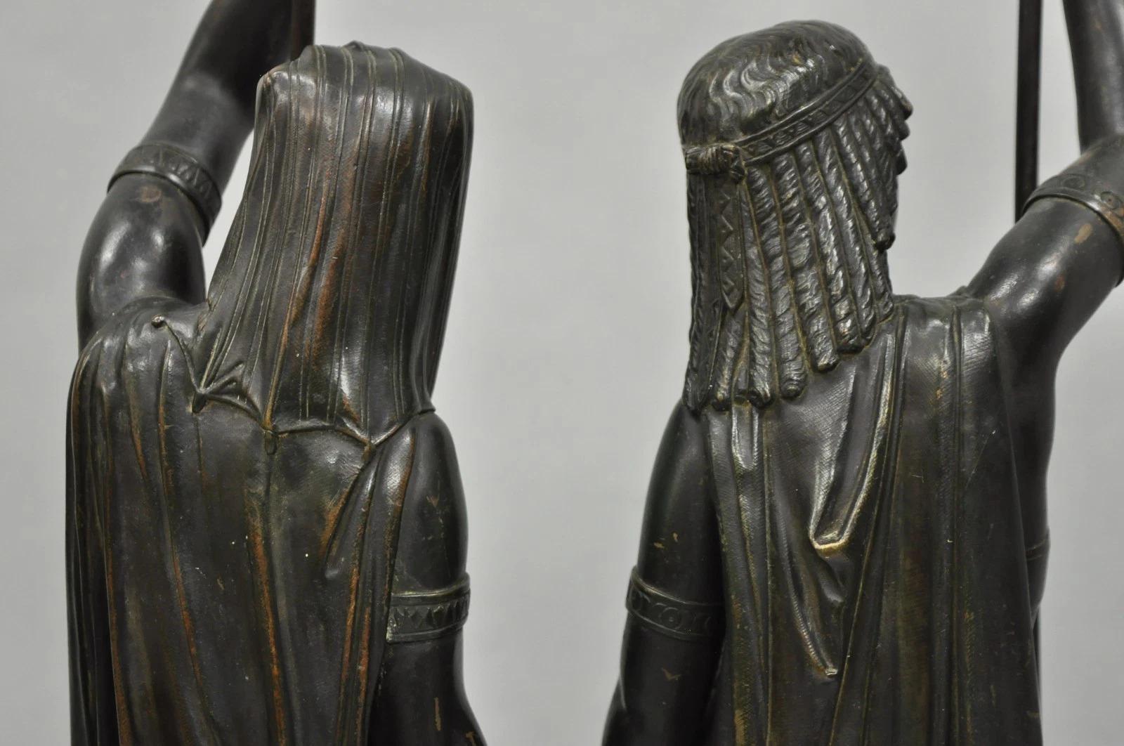 Egyptian Revival Bronze Priest & Priestess Figures after Émile Louis Picault For Sale 9