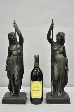 Egyptian Revival Bronze Priest & Priestess Figures after Émile Louis Picault