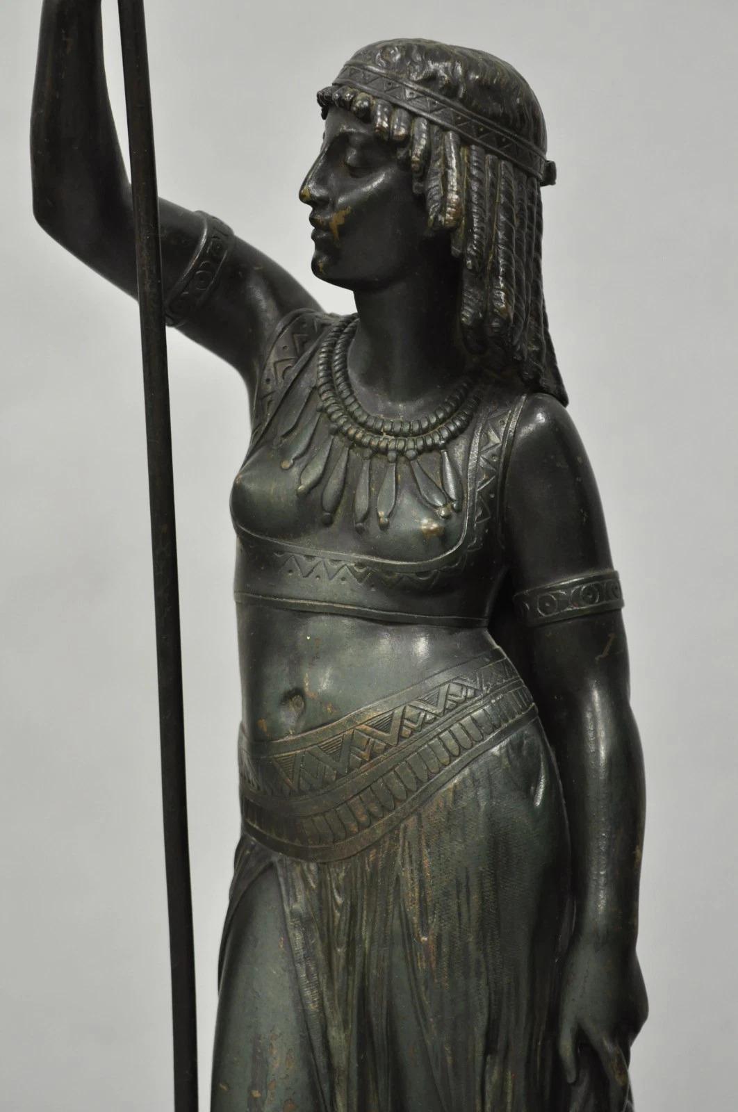Egyptian Revival Bronze Priest & Priestess Figures after Émile Louis Picault In Good Condition For Sale In Philadelphia, PA