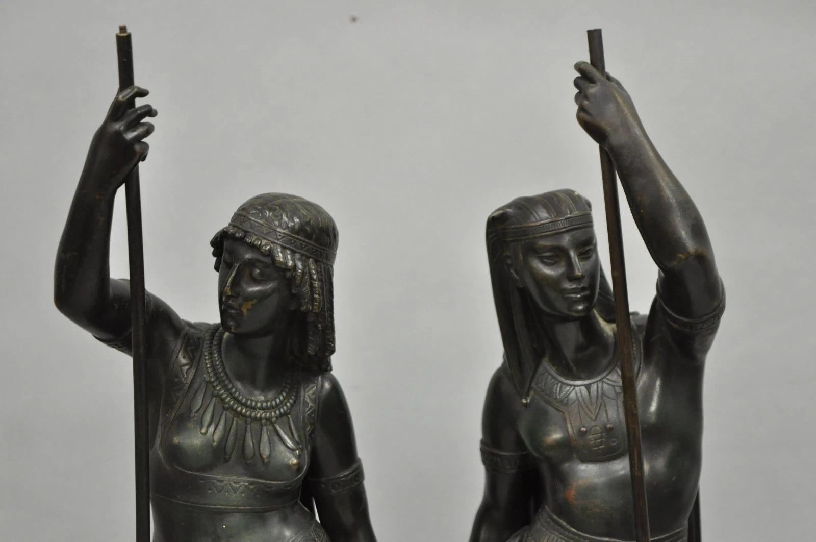 19th Century Egyptian Revival Bronze Priest & Priestess Figures after Émile Louis Picault For Sale