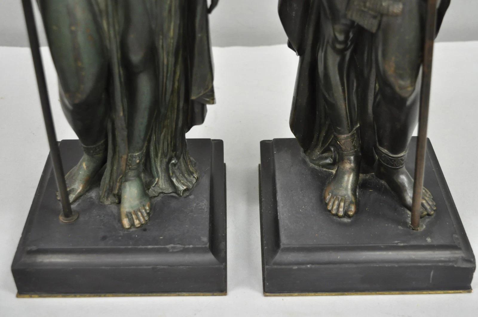 Egyptian Revival Bronze Priest & Priestess Figures after Émile Louis Picault For Sale 2