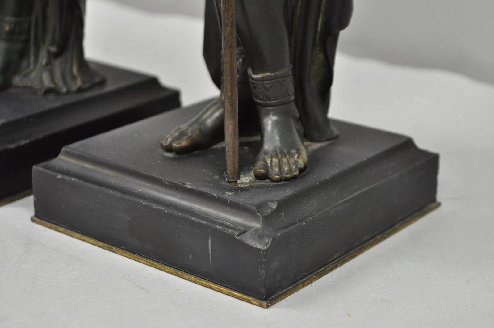 Egyptian Revival Bronze Priest & Priestess Figures after Émile Louis Picault For Sale 3
