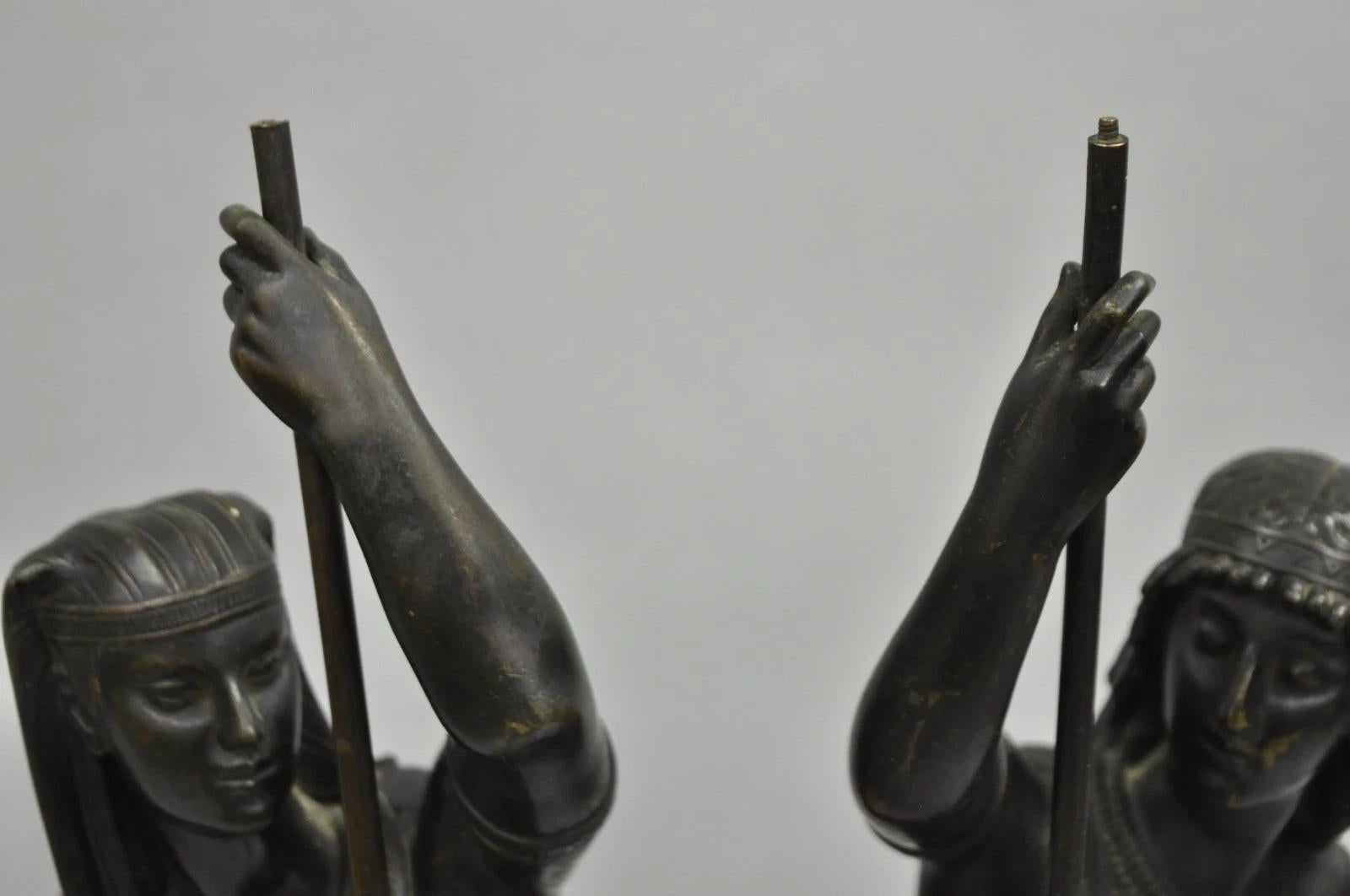 Egyptian Revival Bronze Priest & Priestess Figures after Émile Louis Picault For Sale 4
