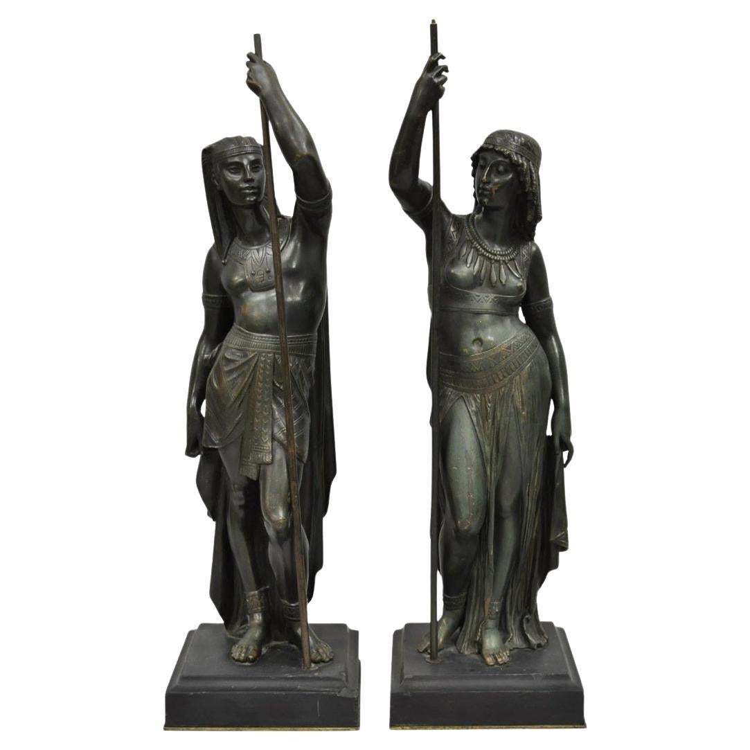 Egyptian Revival Bronze Priest & Priestess Figures after Émile Louis Picault For Sale