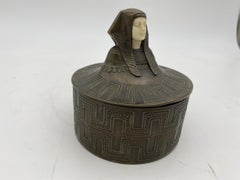 Egyptian Revival Bronze Round Pharaoh Case w/ Carved Bone Face, Circa 1920
