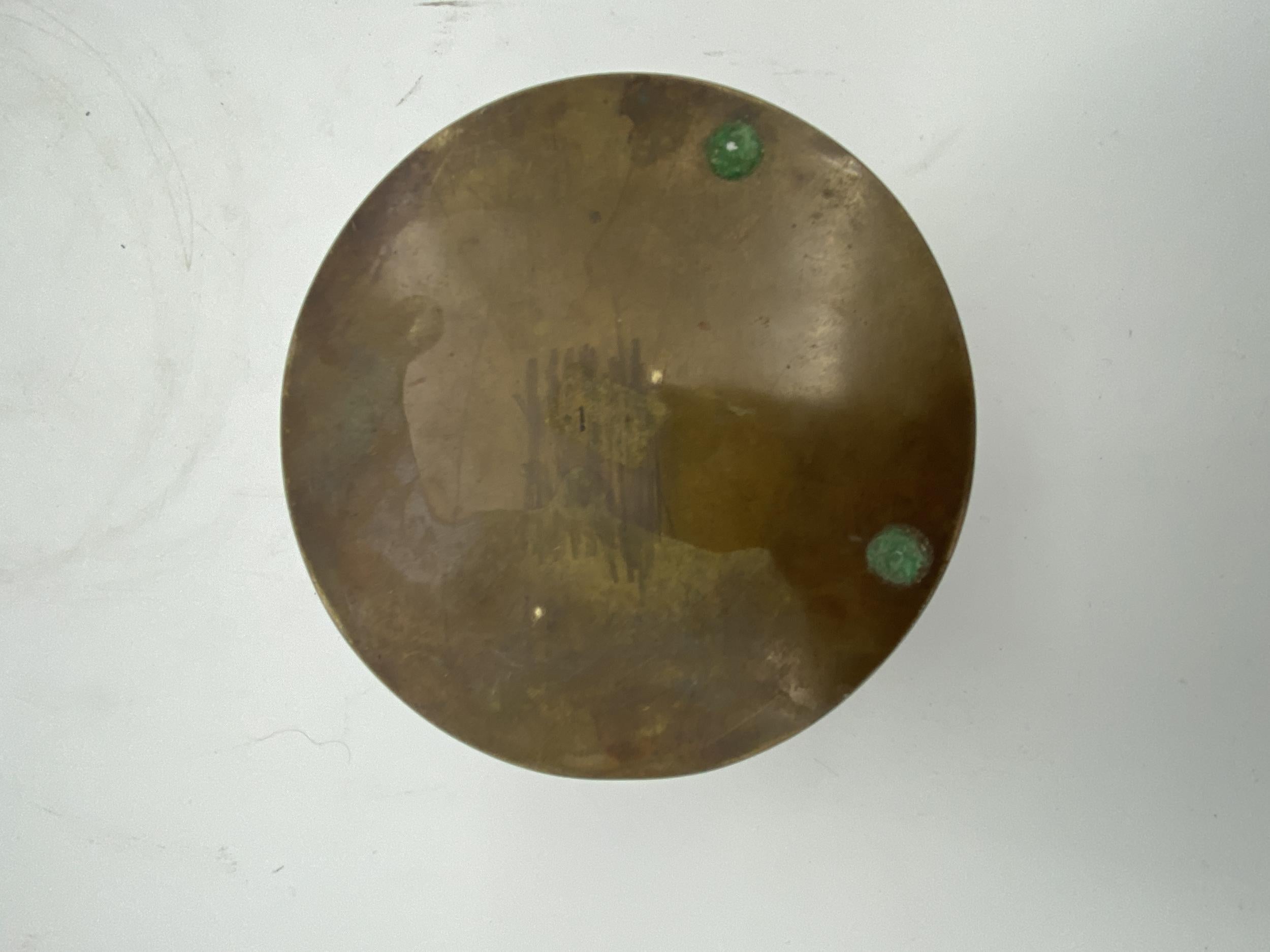 Egyptian Revival Bronze Round Pharaoh Case w/ Carved Bone Face, Circa 1920 In Excellent Condition In Van Nuys, CA