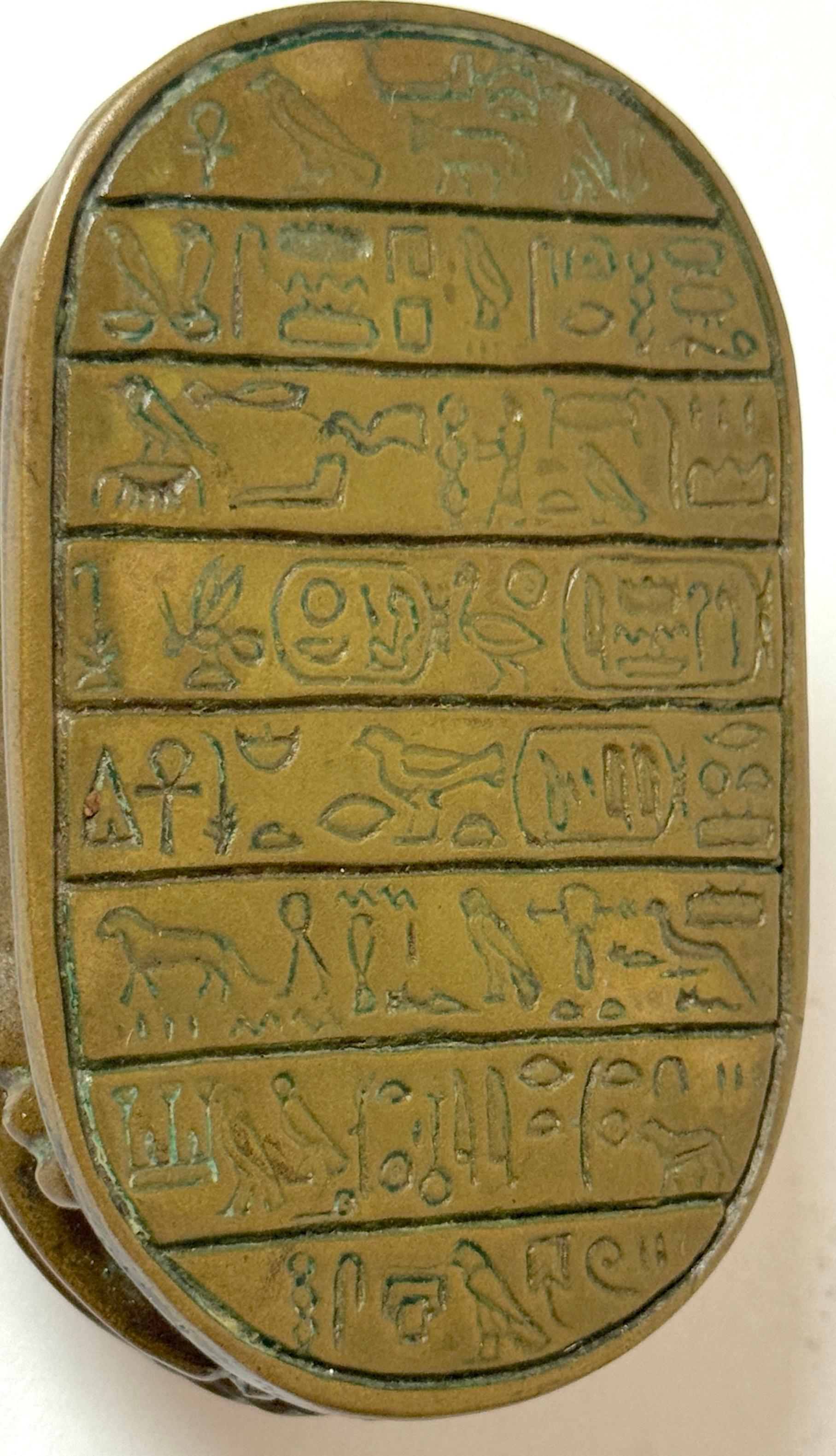 Egyptian Revival Bronze Scarab Paperweight with Hieroglyphic Inscription For Sale 5