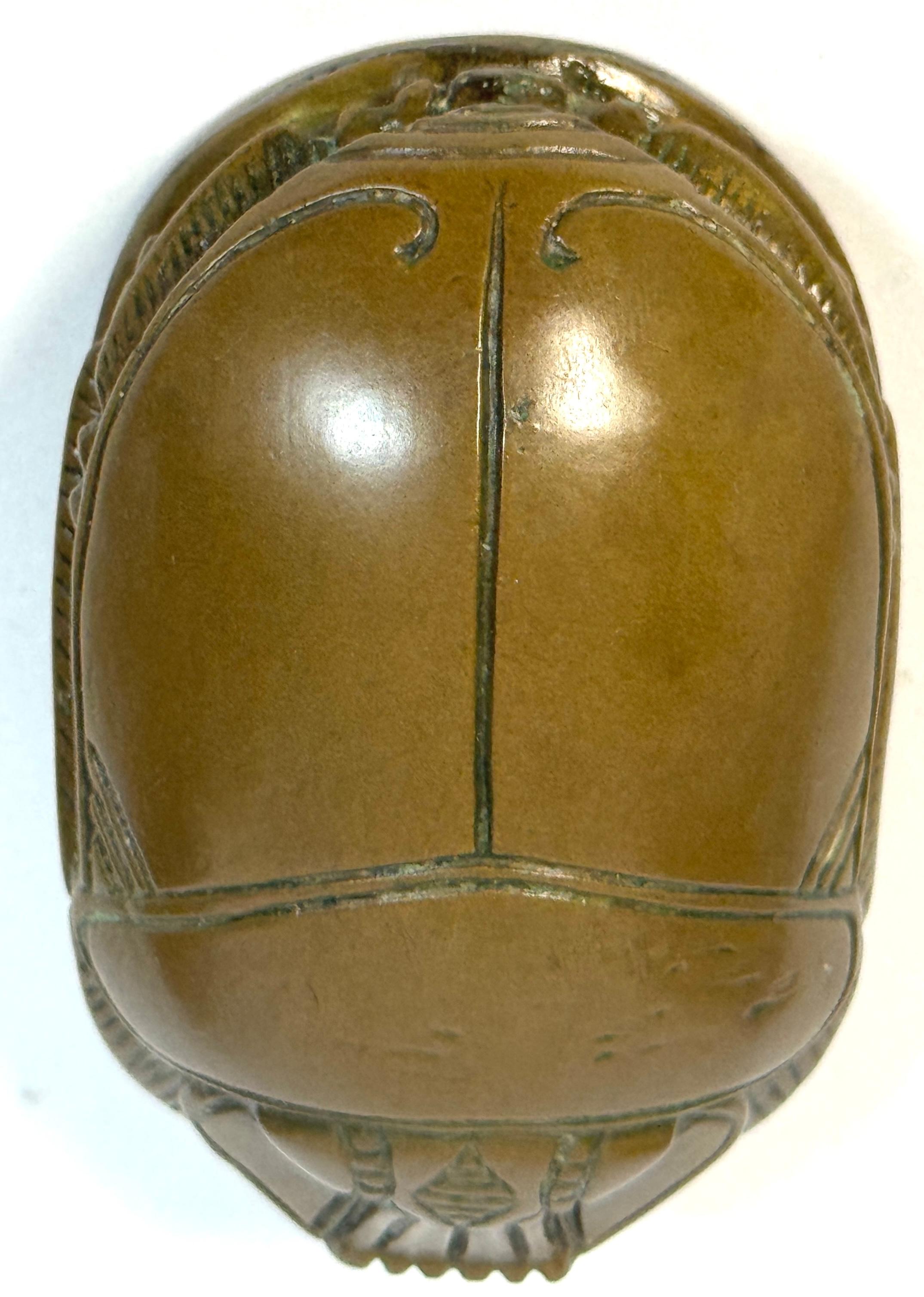 Egyptian Revival Bronze Scarab Paperweight with Hieroglyphic Inscription For Sale 6