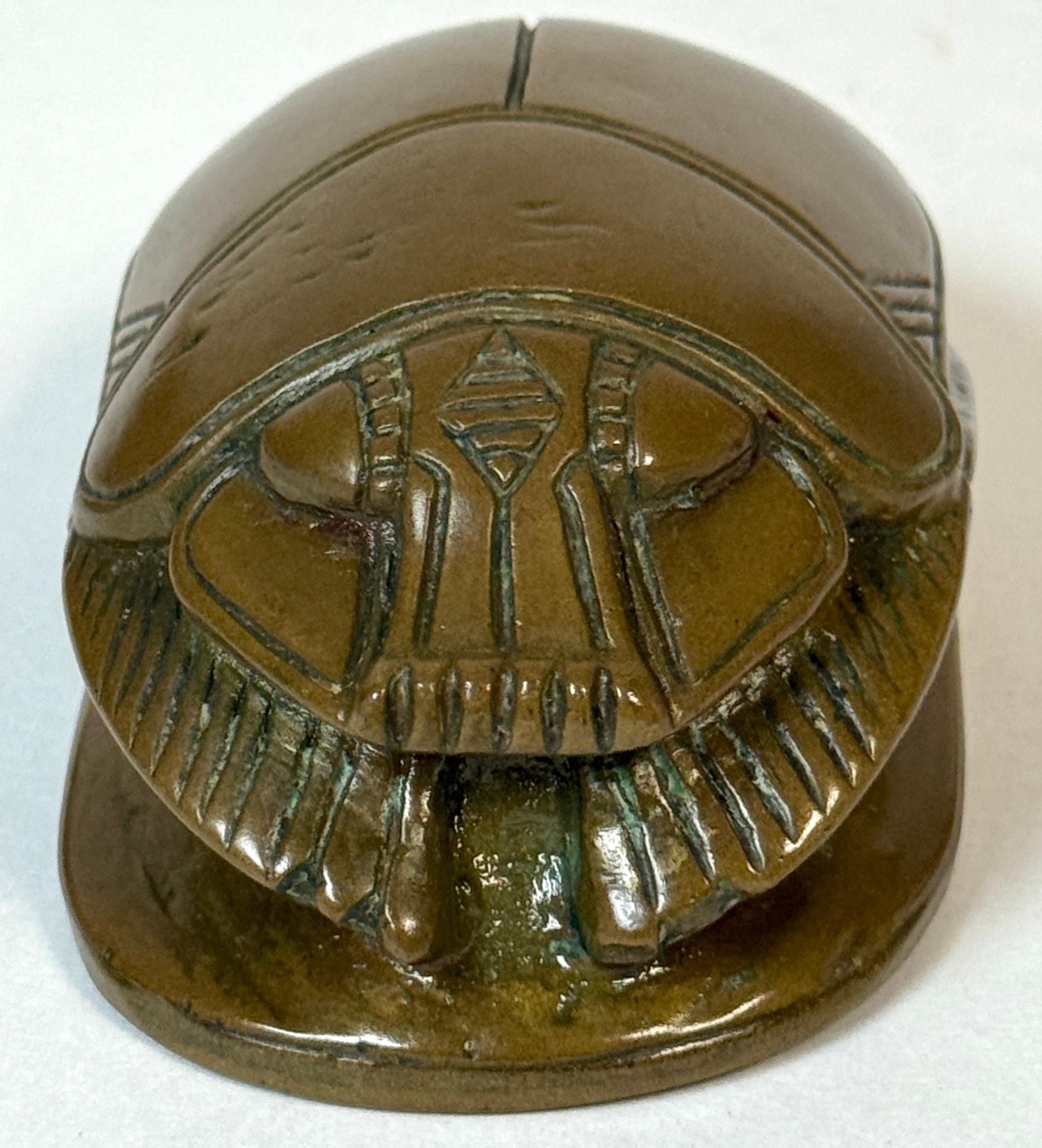 French Egyptian Revival Bronze Scarab Paperweight with Hieroglyphic Inscription For Sale