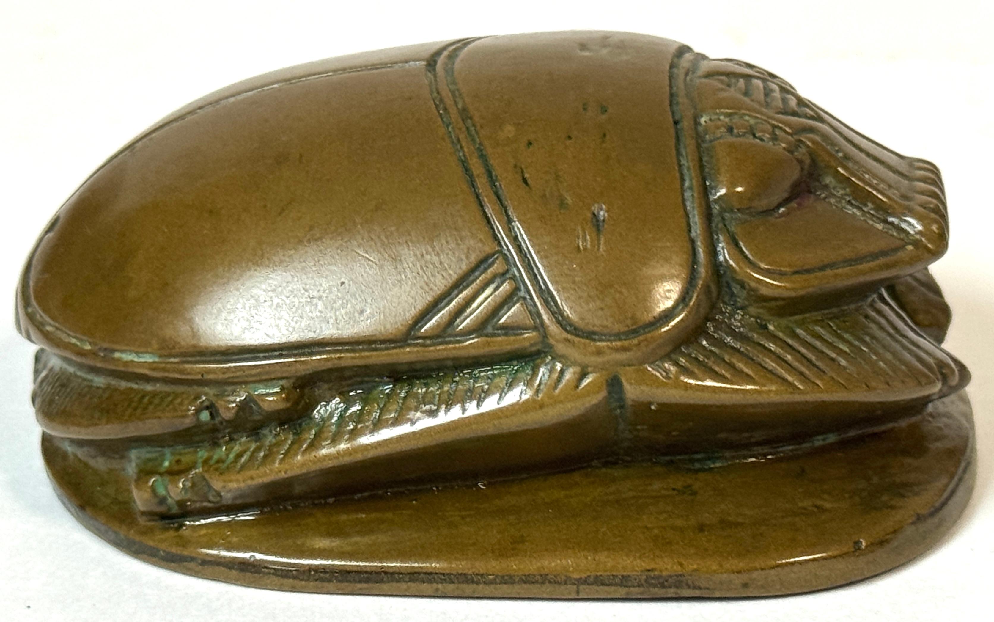 Cast Egyptian Revival Bronze Scarab Paperweight with Hieroglyphic Inscription For Sale