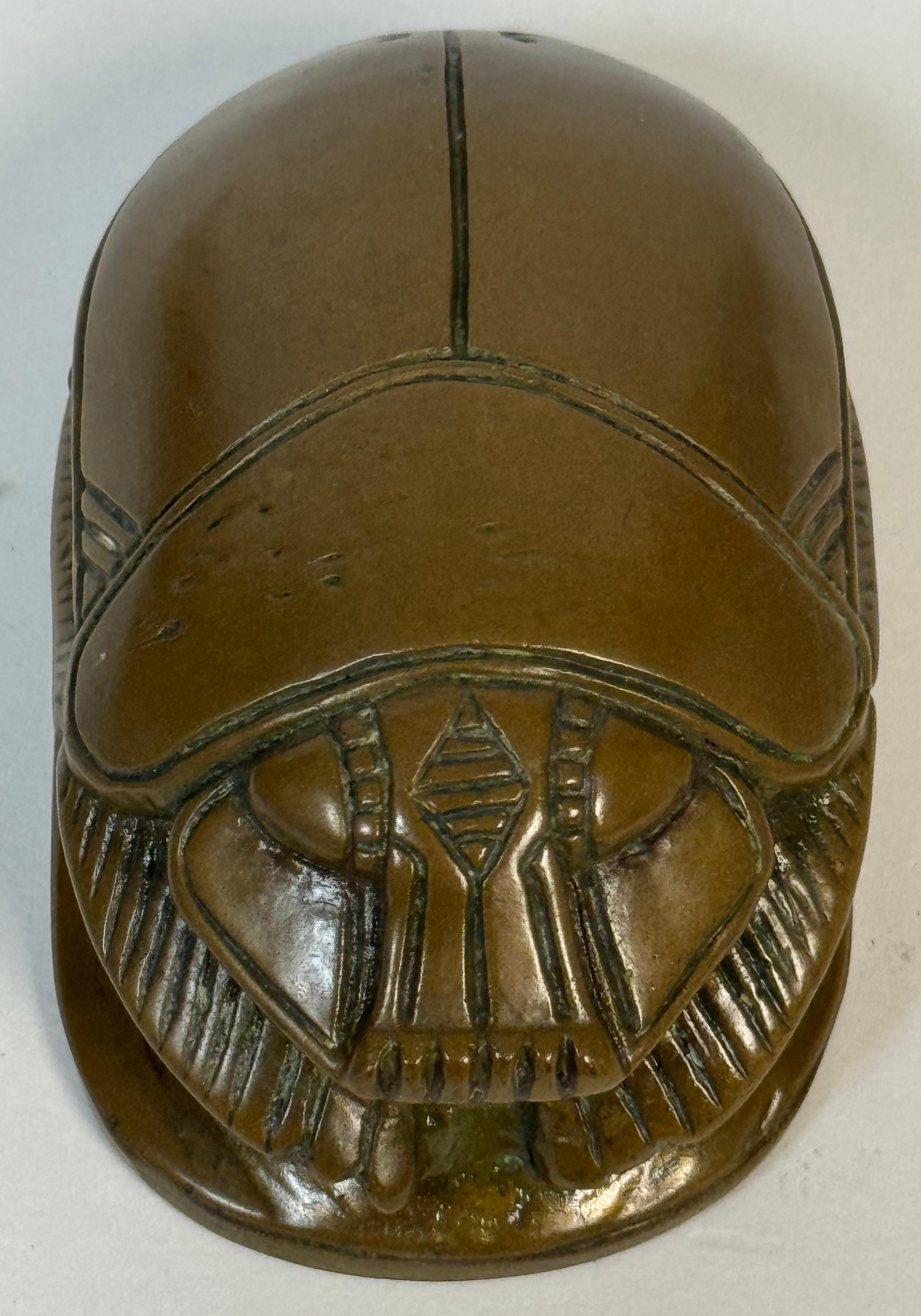 20th Century Egyptian Revival Bronze Scarab Paperweight with Hieroglyphic Inscription For Sale