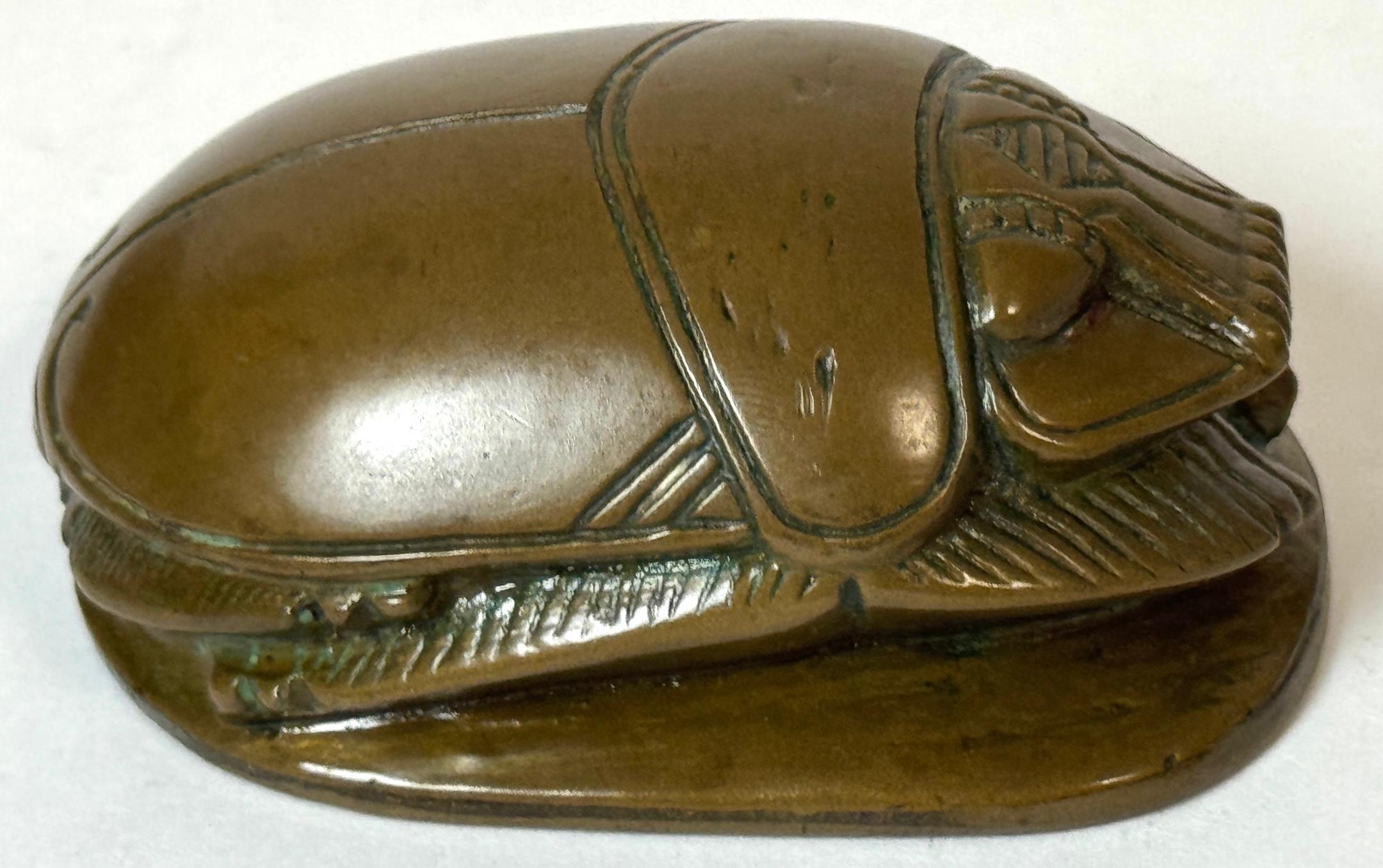 Egyptian Revival Bronze Scarab Paperweight with Hieroglyphic Inscription For Sale 1