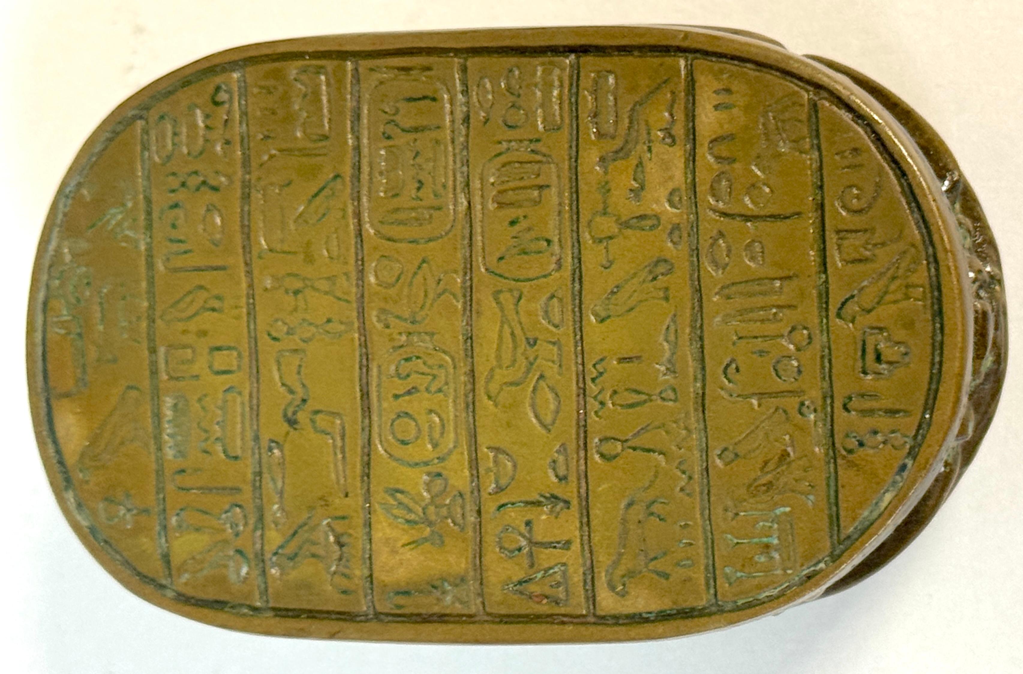 Egyptian Revival Bronze Scarab Paperweight with Hieroglyphic Inscription For Sale 3