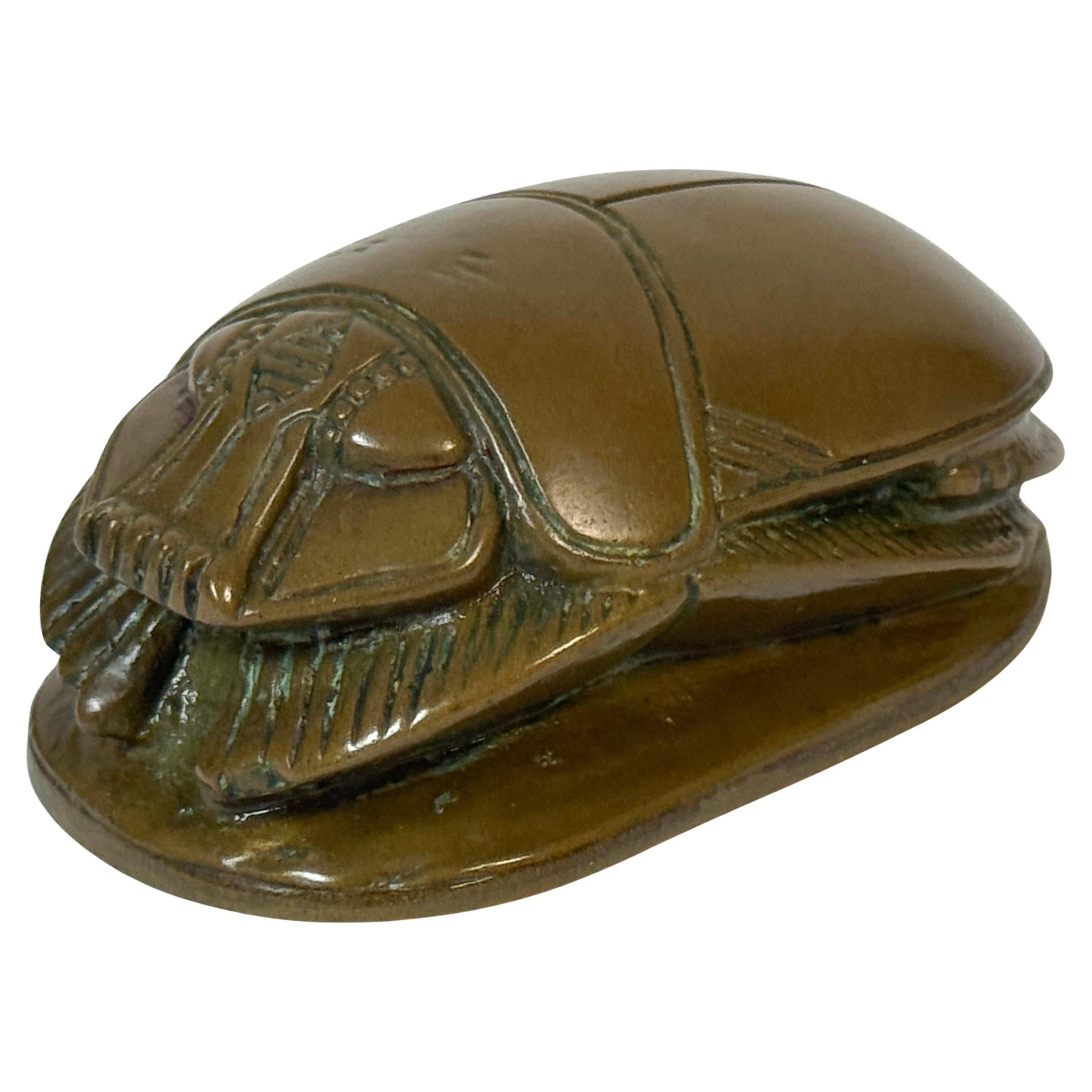 Egyptian Revival Bronze Scarab Paperweight with Hieroglyphic Inscription For Sale