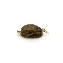 Egyptian Revival Brown Faience Scarab Pendant with 14K Gold Mount
