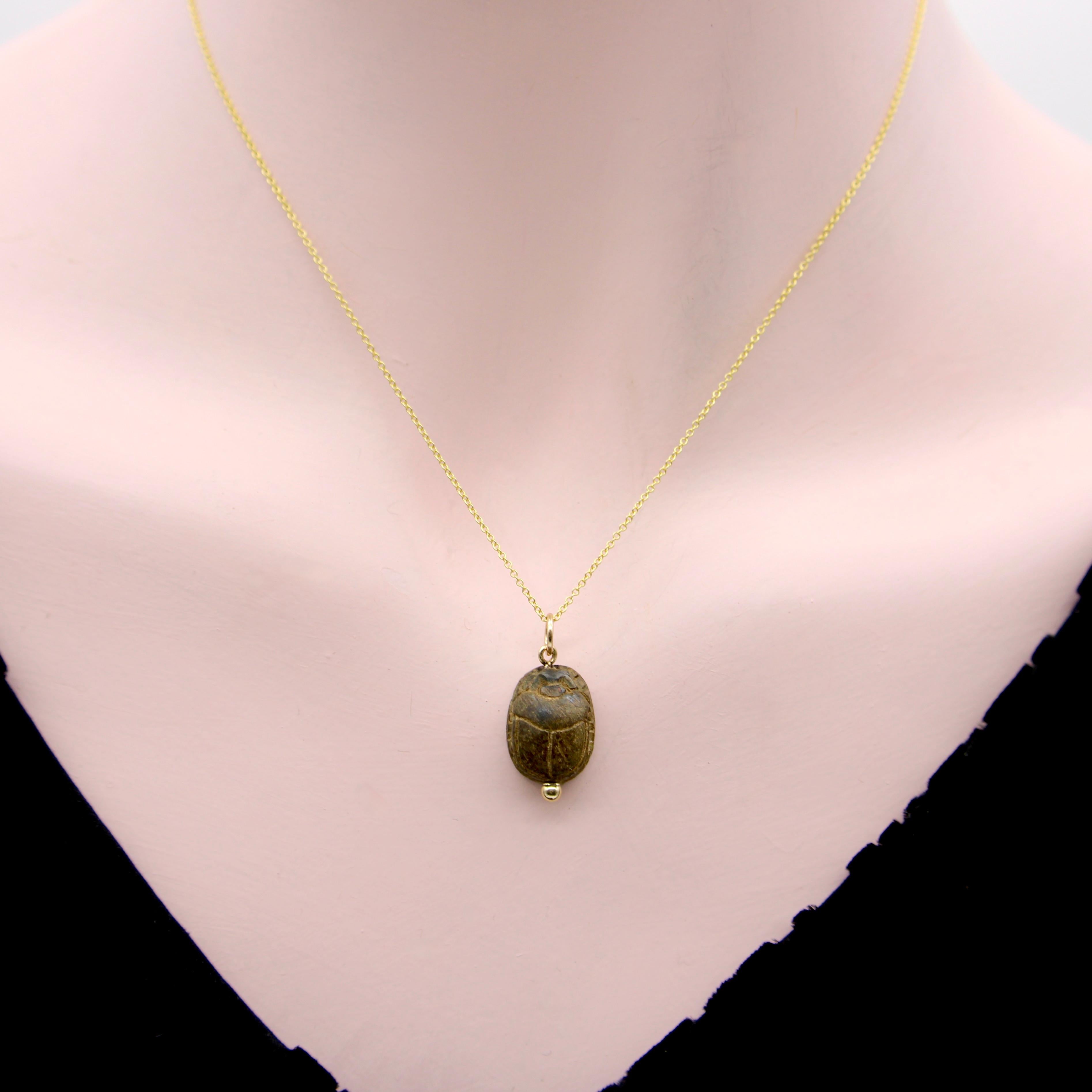 Egyptian Revival Brown Faience Scarab Pendant with 14K Gold Mount  For Sale 5