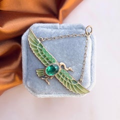 Egyptian Revival c.1900 German Silver Gilt and Plique-à-Jour Antique Pendant