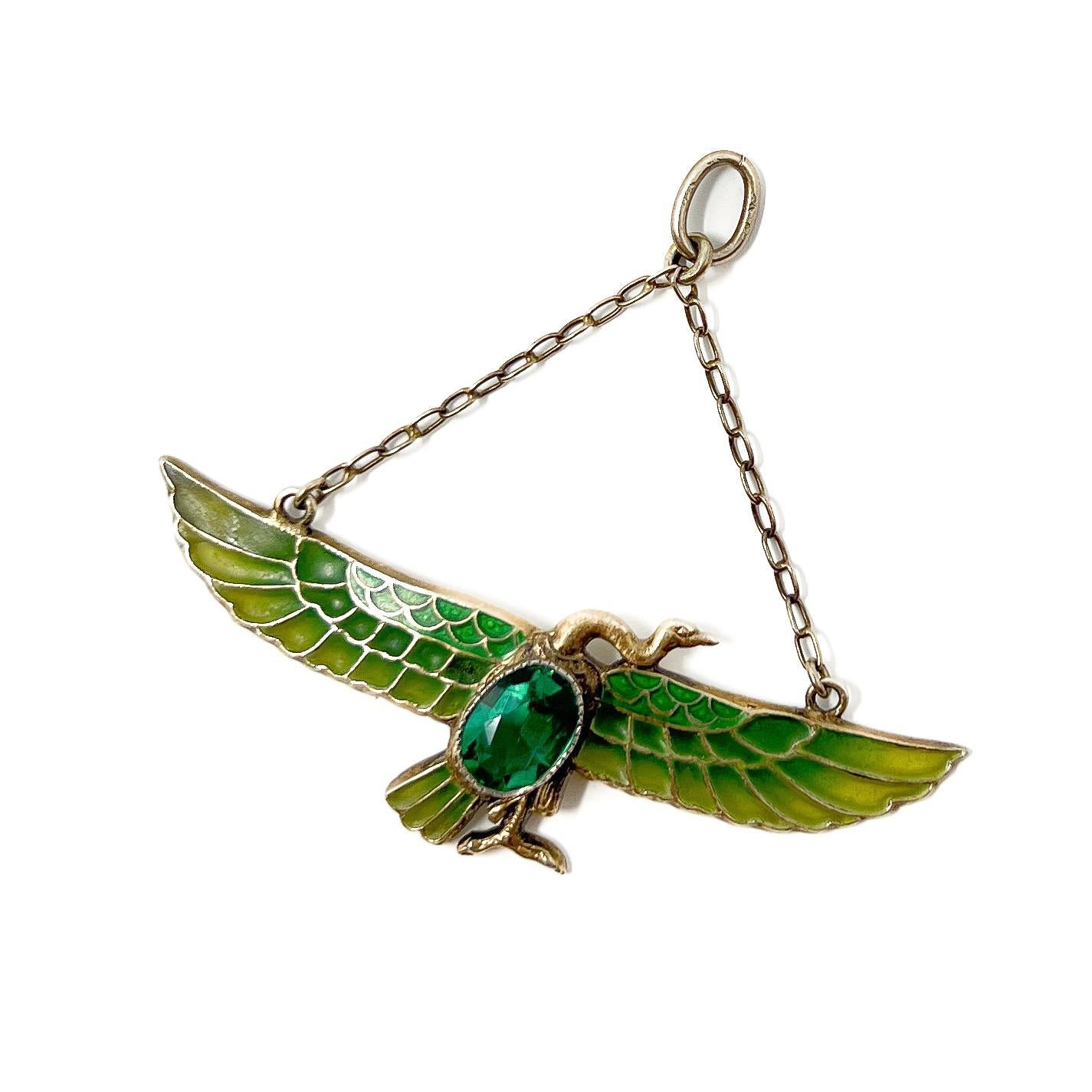 Egyptian Revival c.1900 German Silver Gilt and Plique-à-Jour Antique Pendant en vente 2
