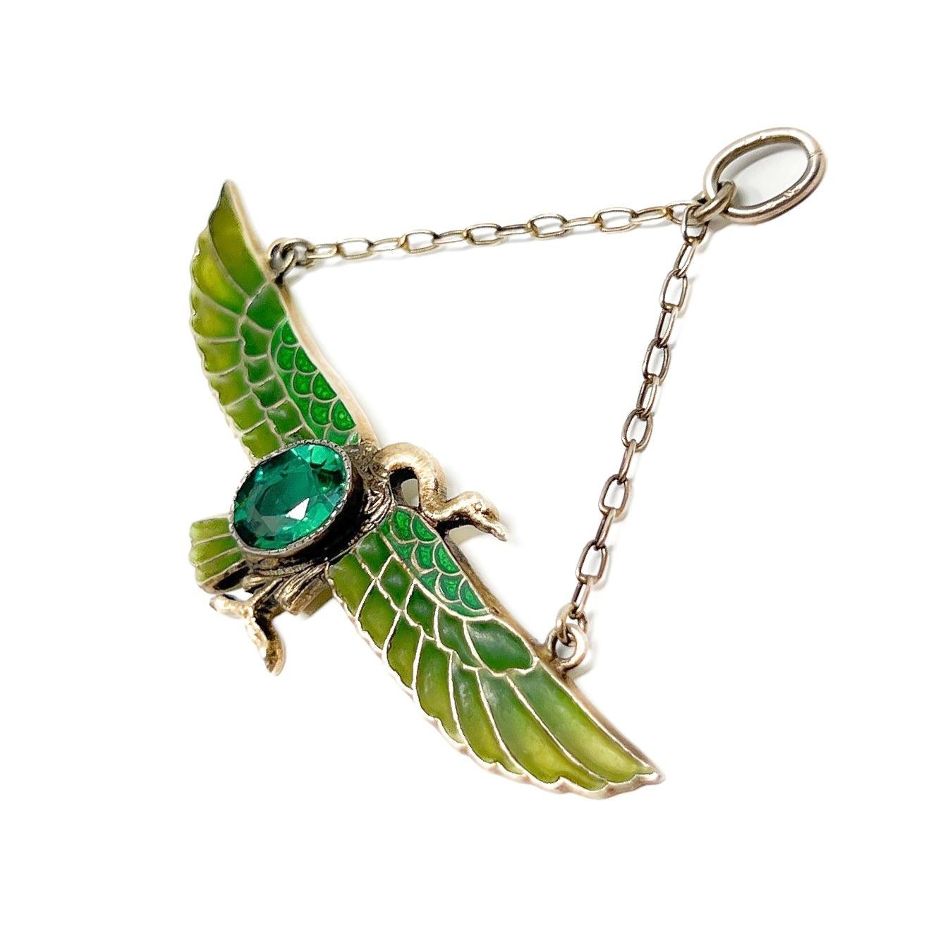 Egyptian Revival c.1900 German Silver Gilt and Plique-à-Jour Antique Pendant