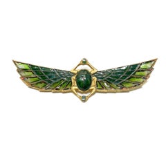 Egyptian Revival c.1900 Plique-à-Jour Antique Winged Scarab Brooch