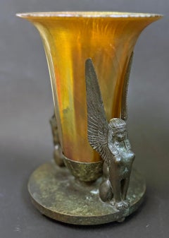 "'Egyptian Revival Candle Lamp", Art Deco Bronze/Glass Lamp, Tiffany Studios